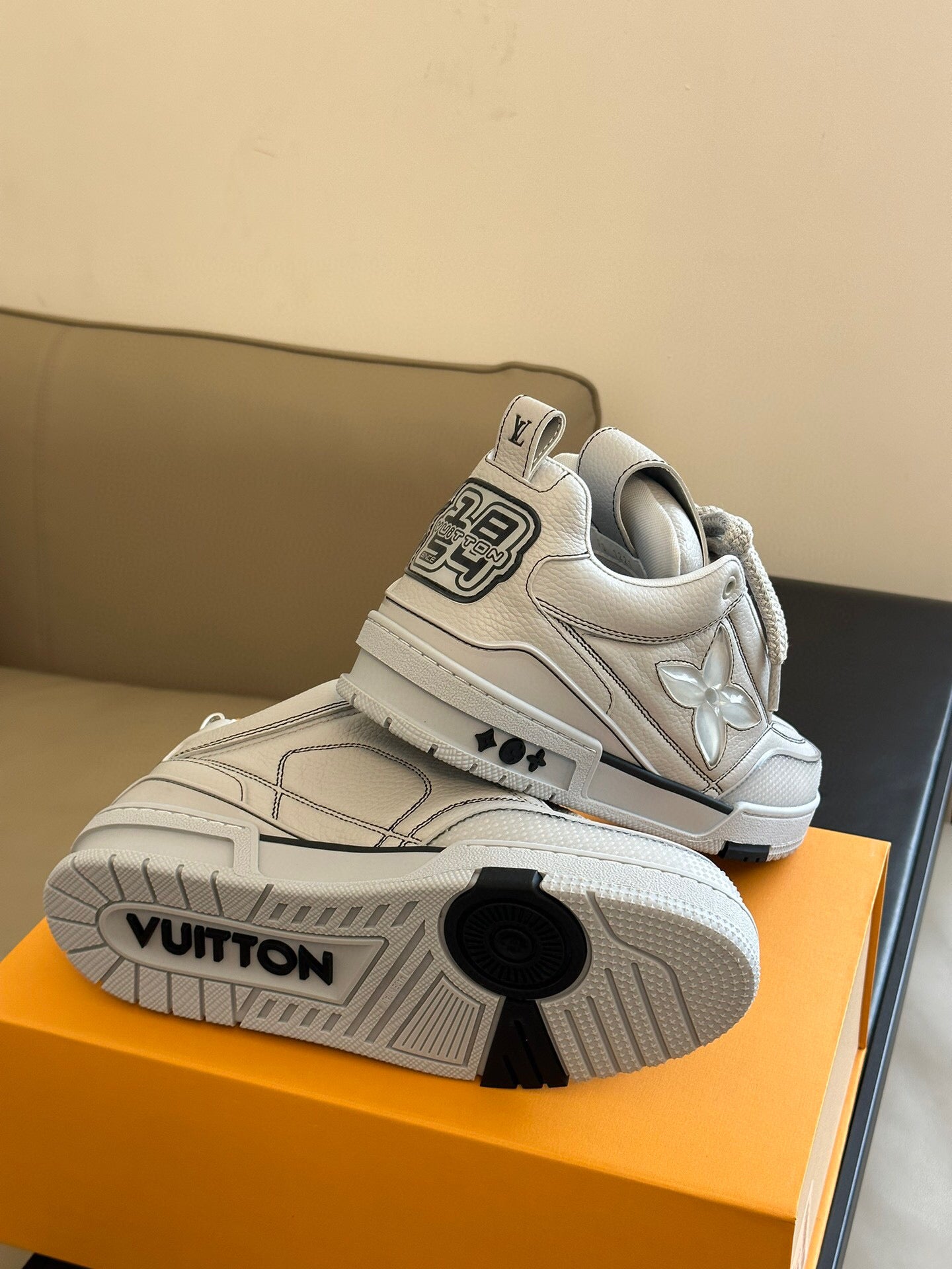 LV Skate Sneaker Off White Cowhide and Mesh Fabric