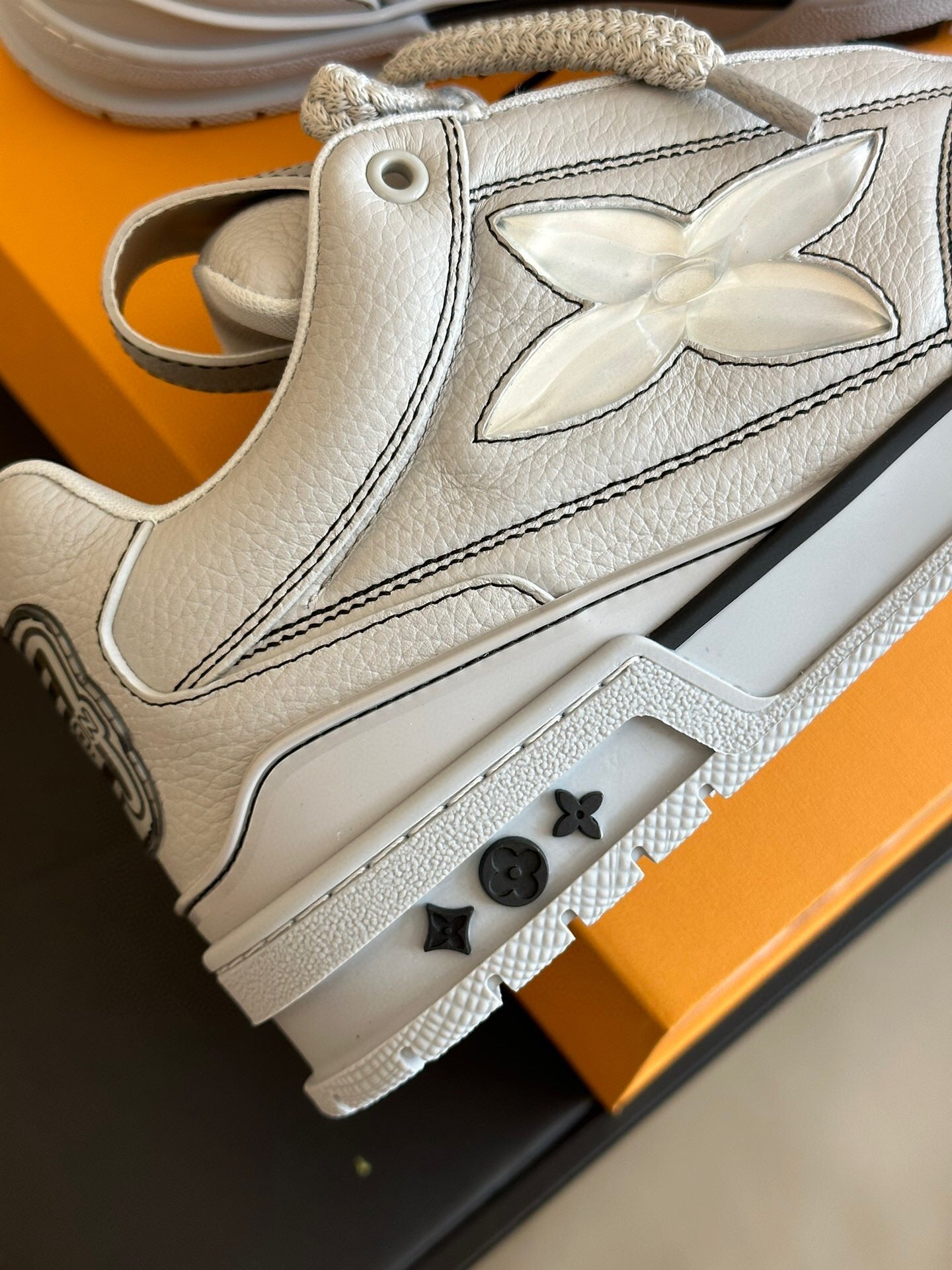 LV Skate Sneaker Off White Cowhide and Mesh Fabric