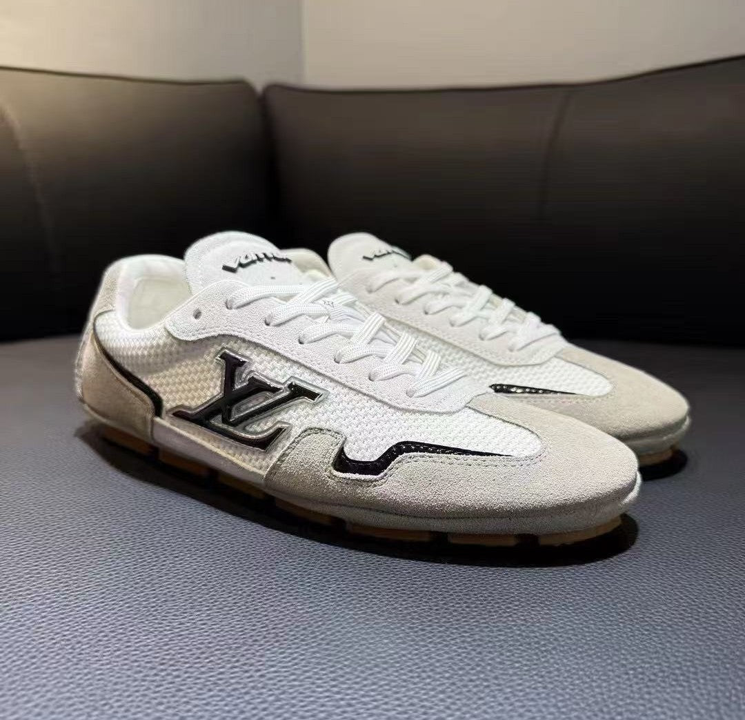 LV Rally Sneaker Gray White Calfskin Suede and Mesh Fabric