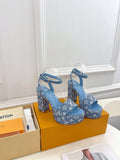 LV Blue Monogram Denim Strap Platform 110mm Sandals