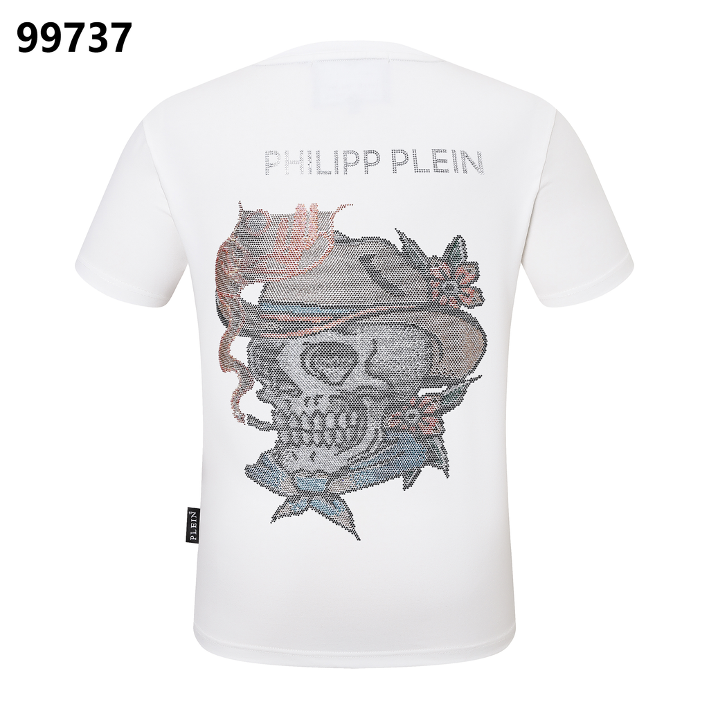 PHILIPP PLEIN Round-Neck T-Shirt with Denim Skull Print