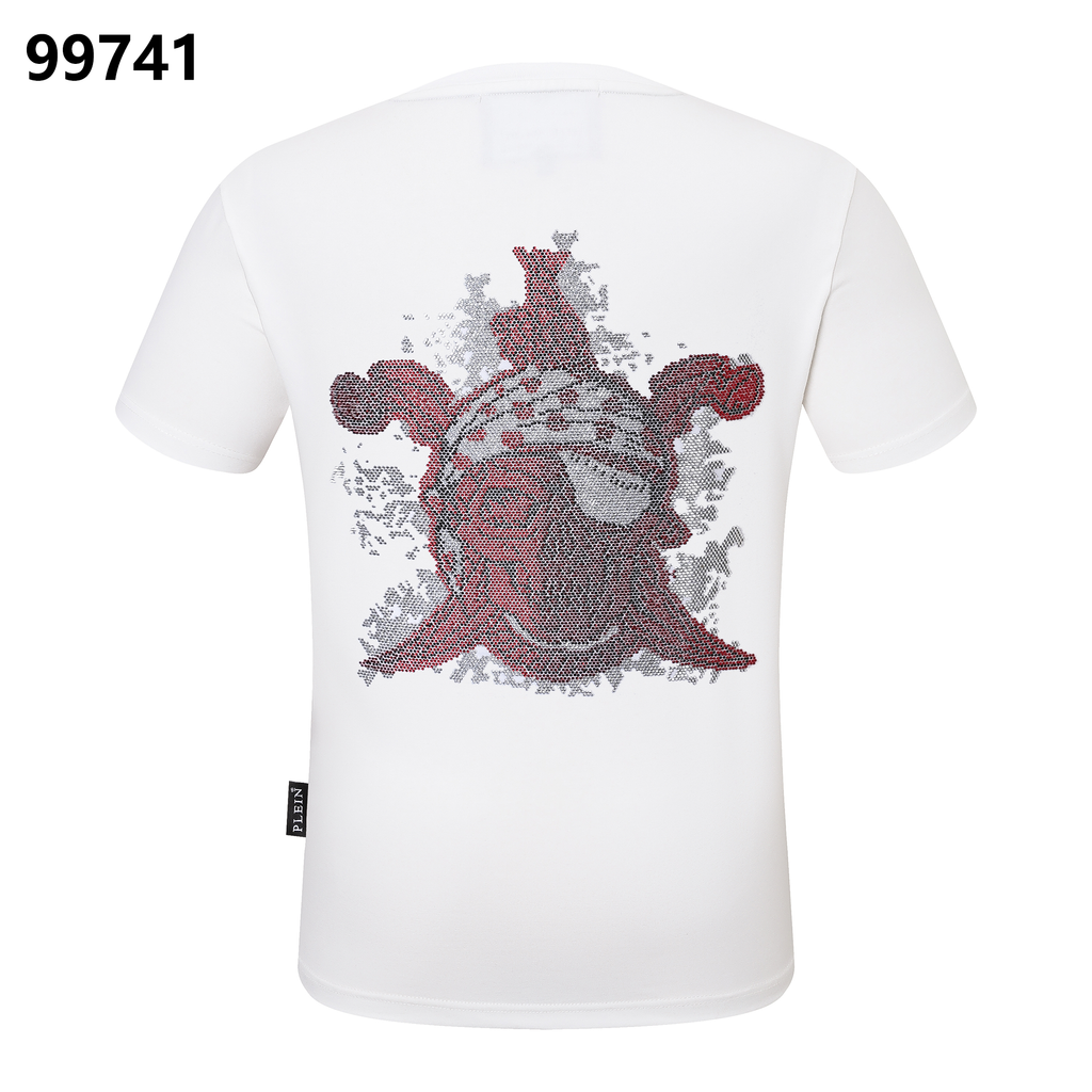 PHILIPP PLEIN Round-Neck T-Shirt with Red Skull Design