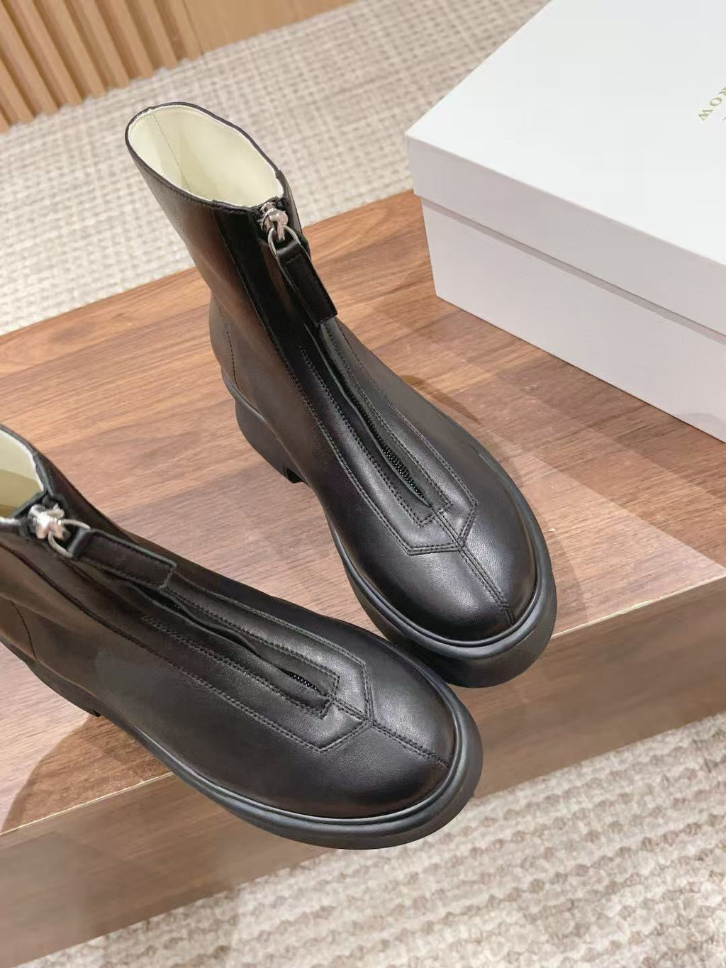 The Row Zipped Flatform Ankle Boots 40mm Black Leather
