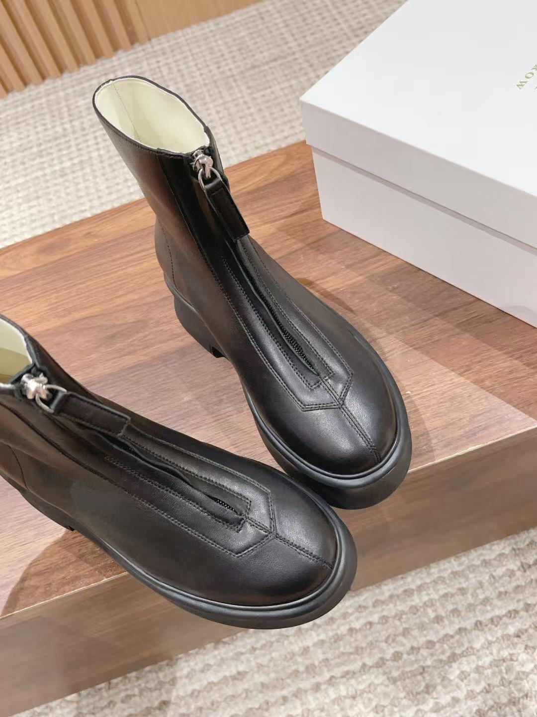 The Row Zipped Flatform Ankle Boots 40mm Black Leather
