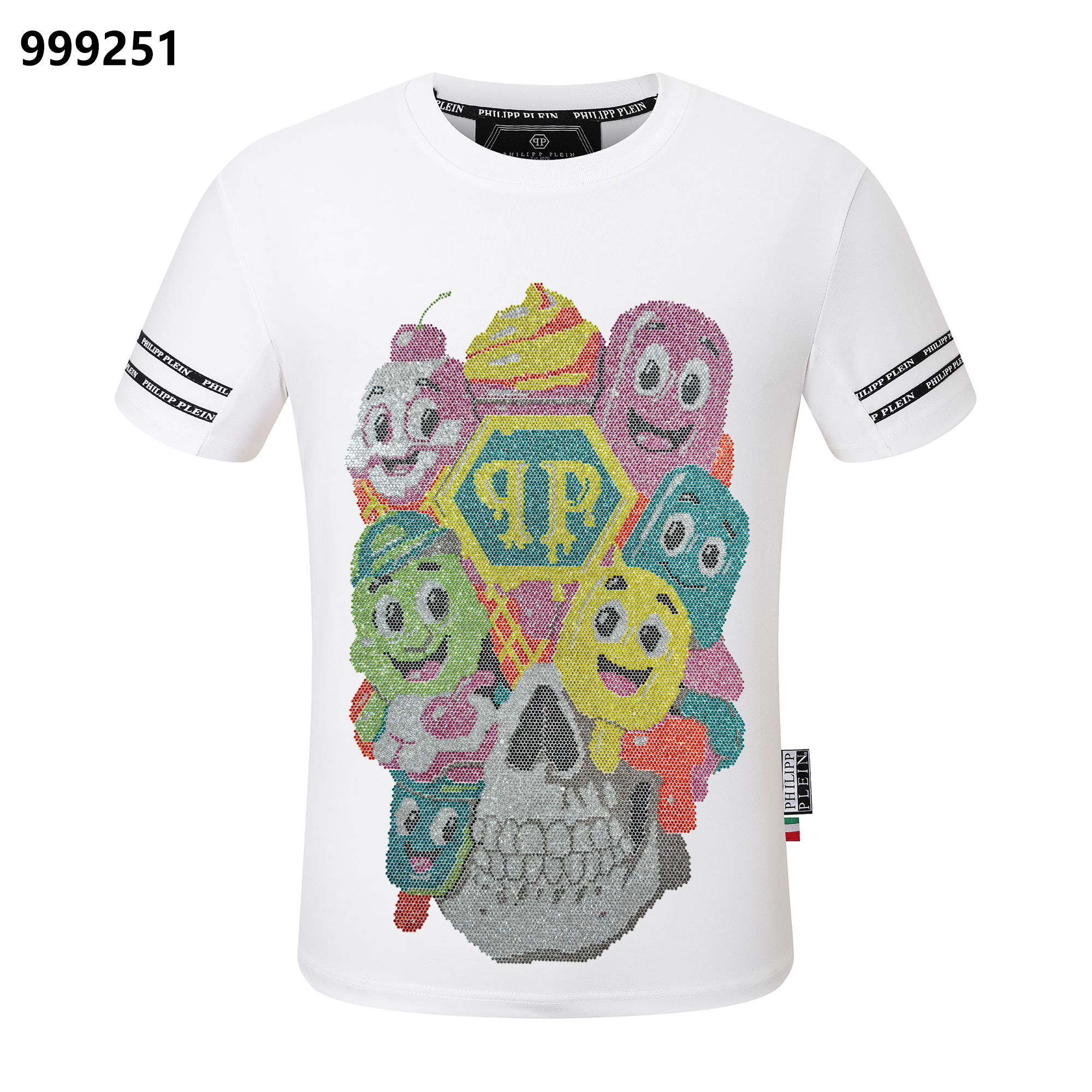 PHILIPP PLEIN Fun Cartoon Skeleton Ice Cream Round-Neck T-Shirt