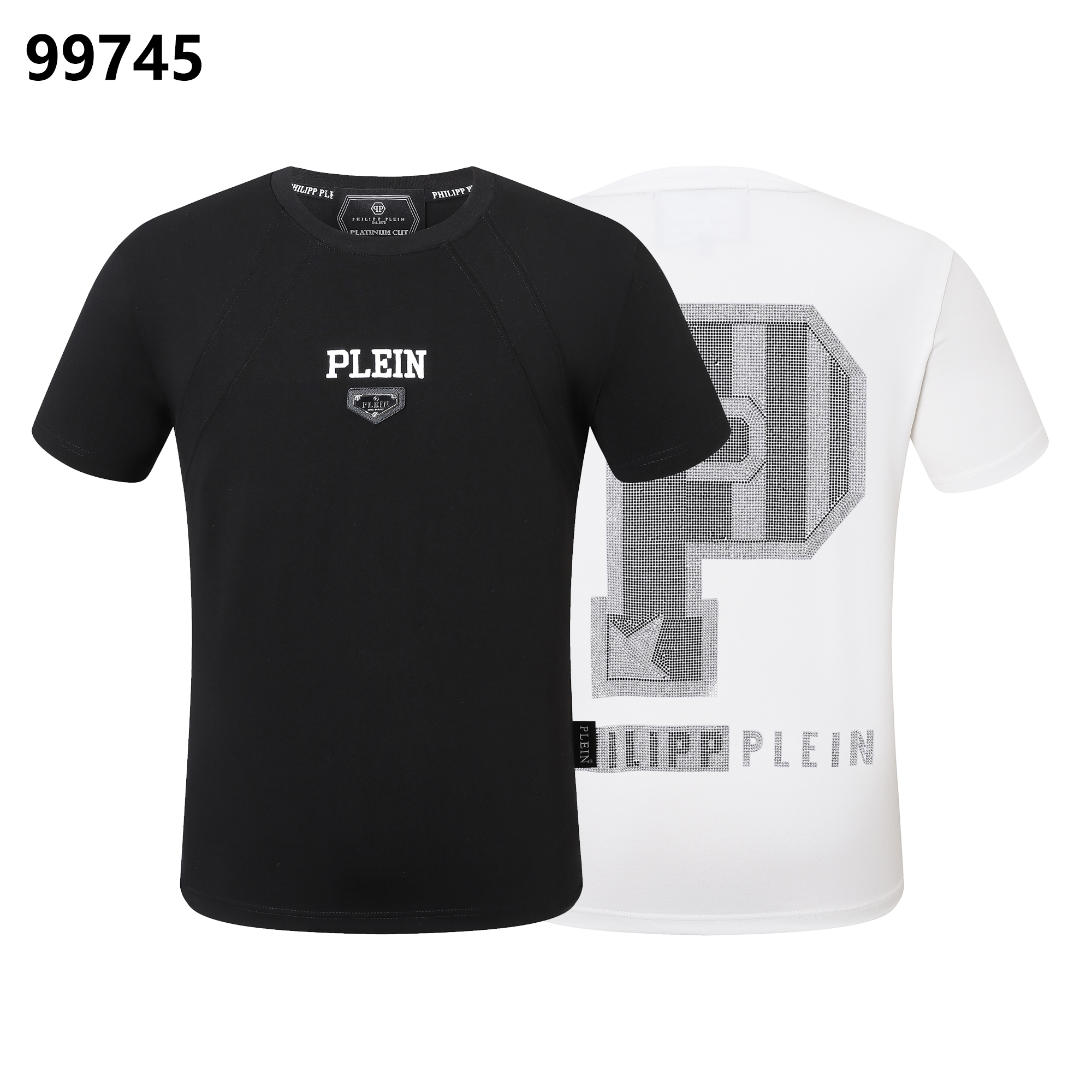 PHILIPP PLEIN Round-Neck T-Shirt with Diamond-Studded Lettering