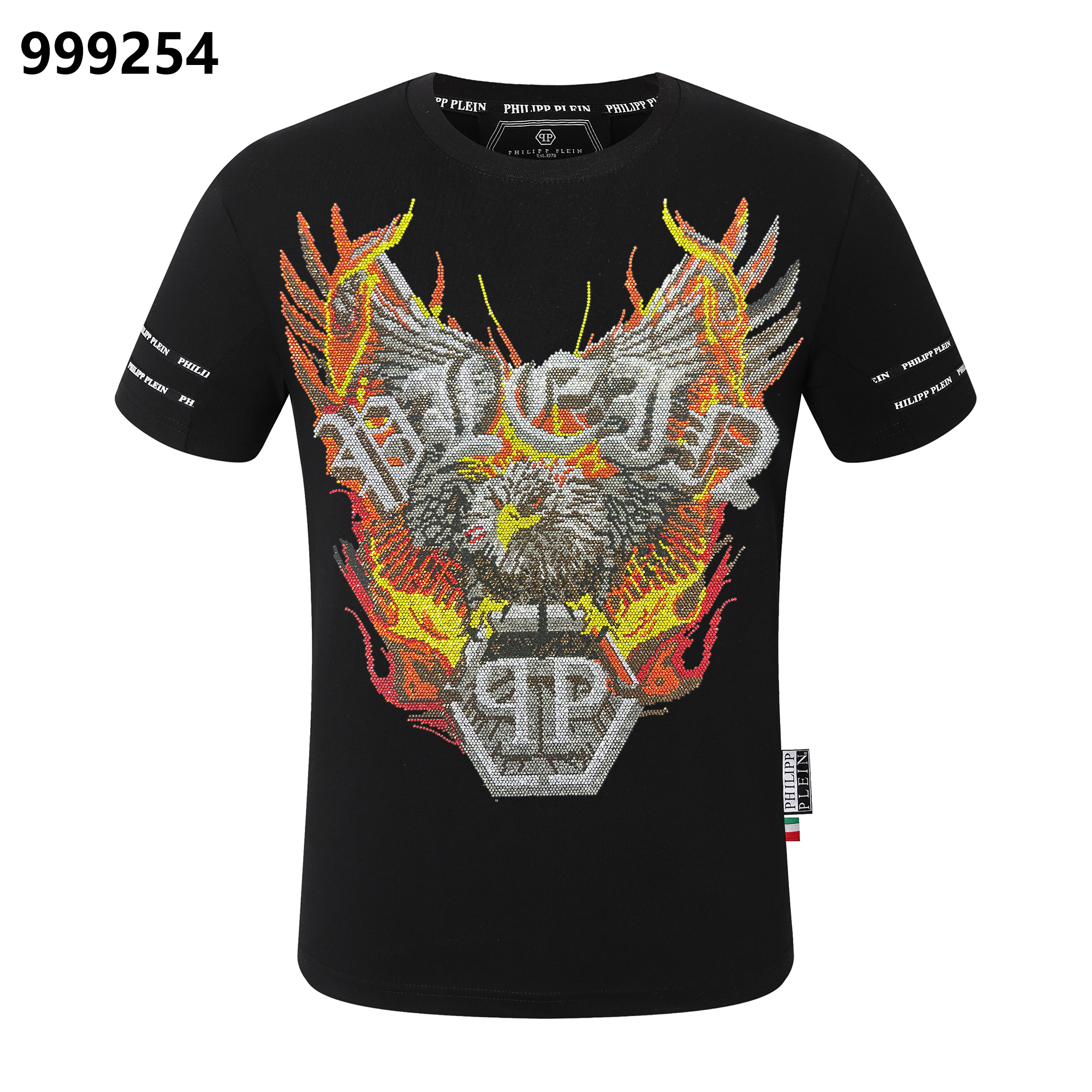 PHILIPP PLEIN Round-Neck T-Shirt with a Flaming Eagle Design