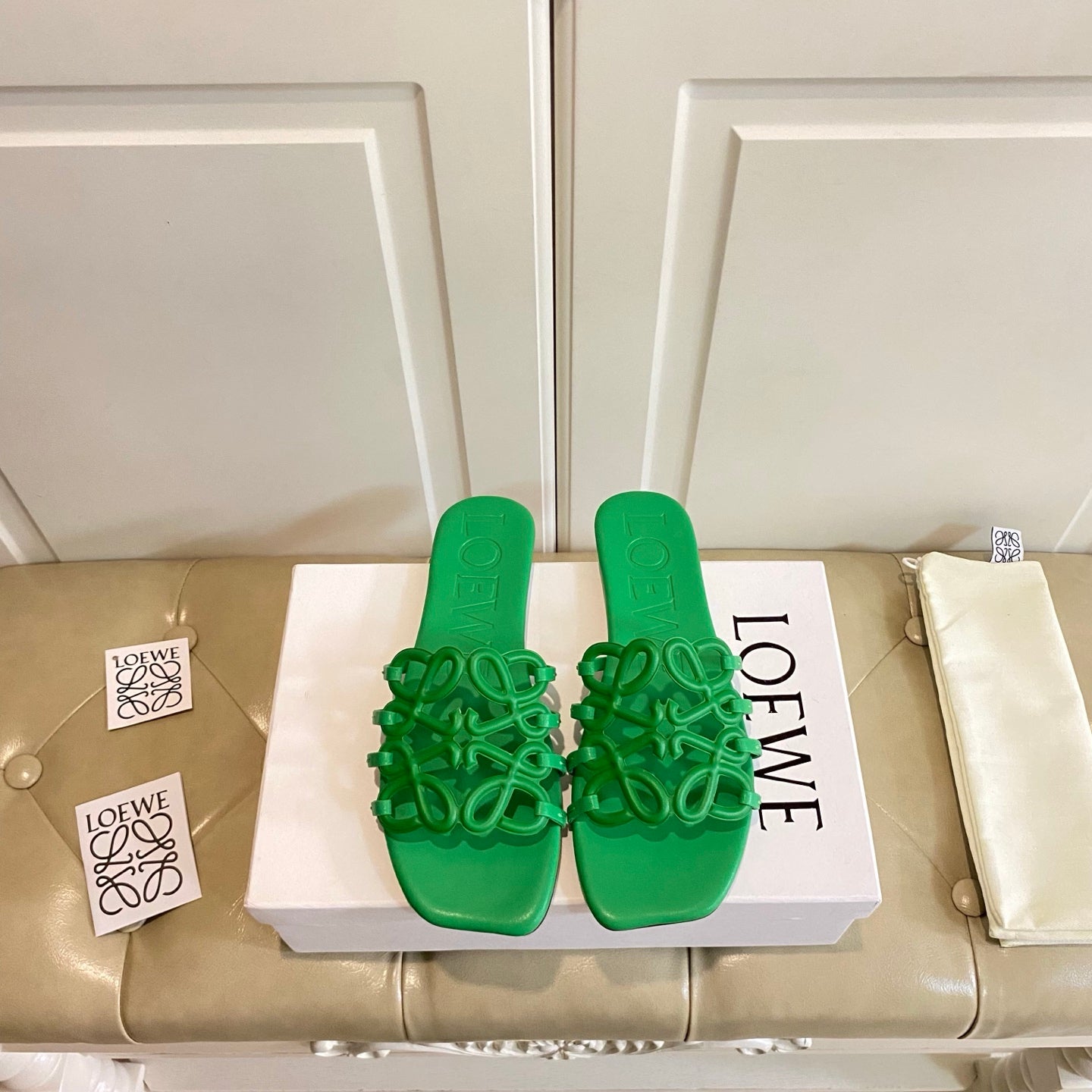 Loewe Petal Anagram Leather Slides Multicolor