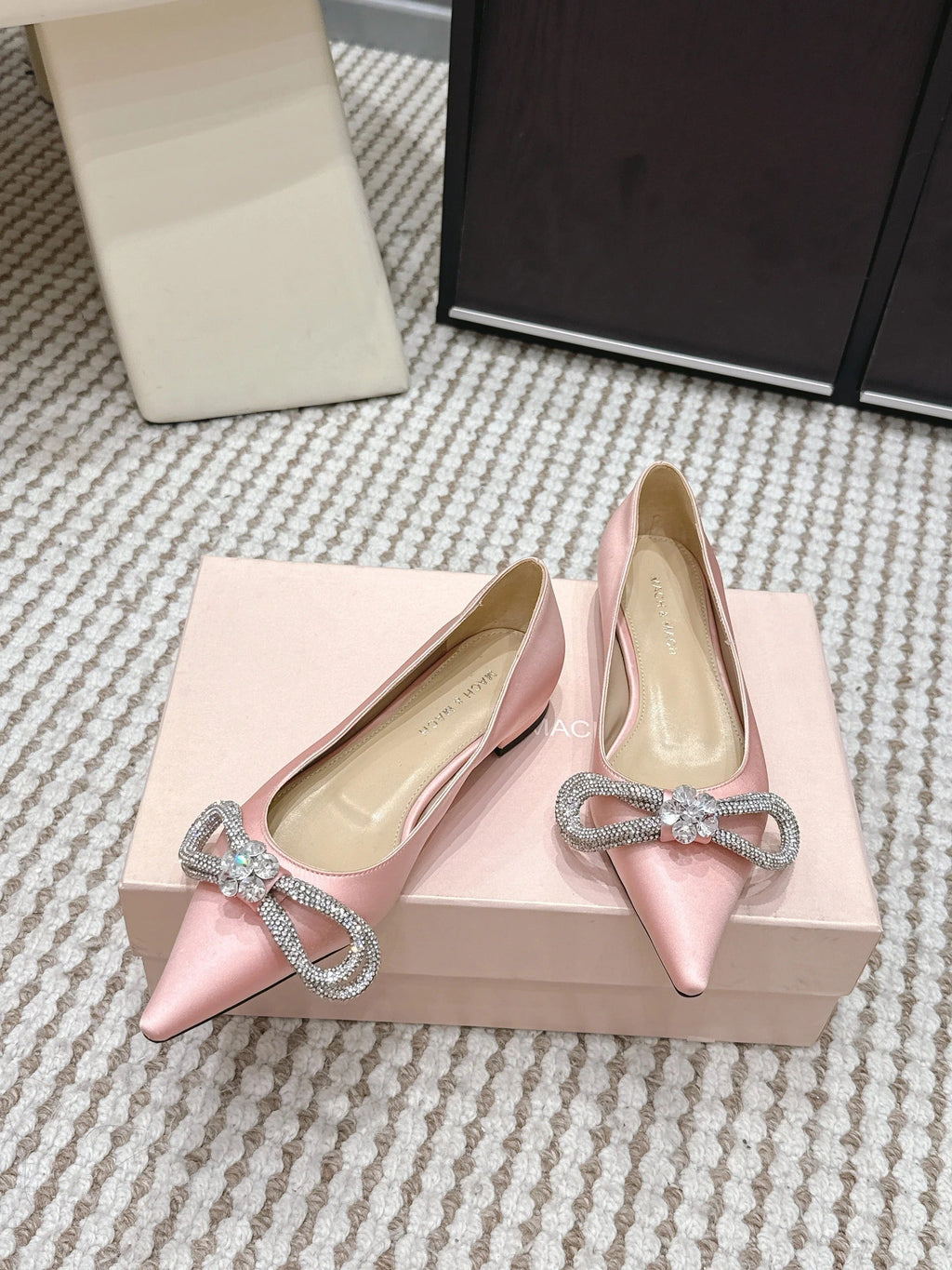 Mach & Mach 26SS Rhinestone Bow Flats Light Pink in Silk 722450