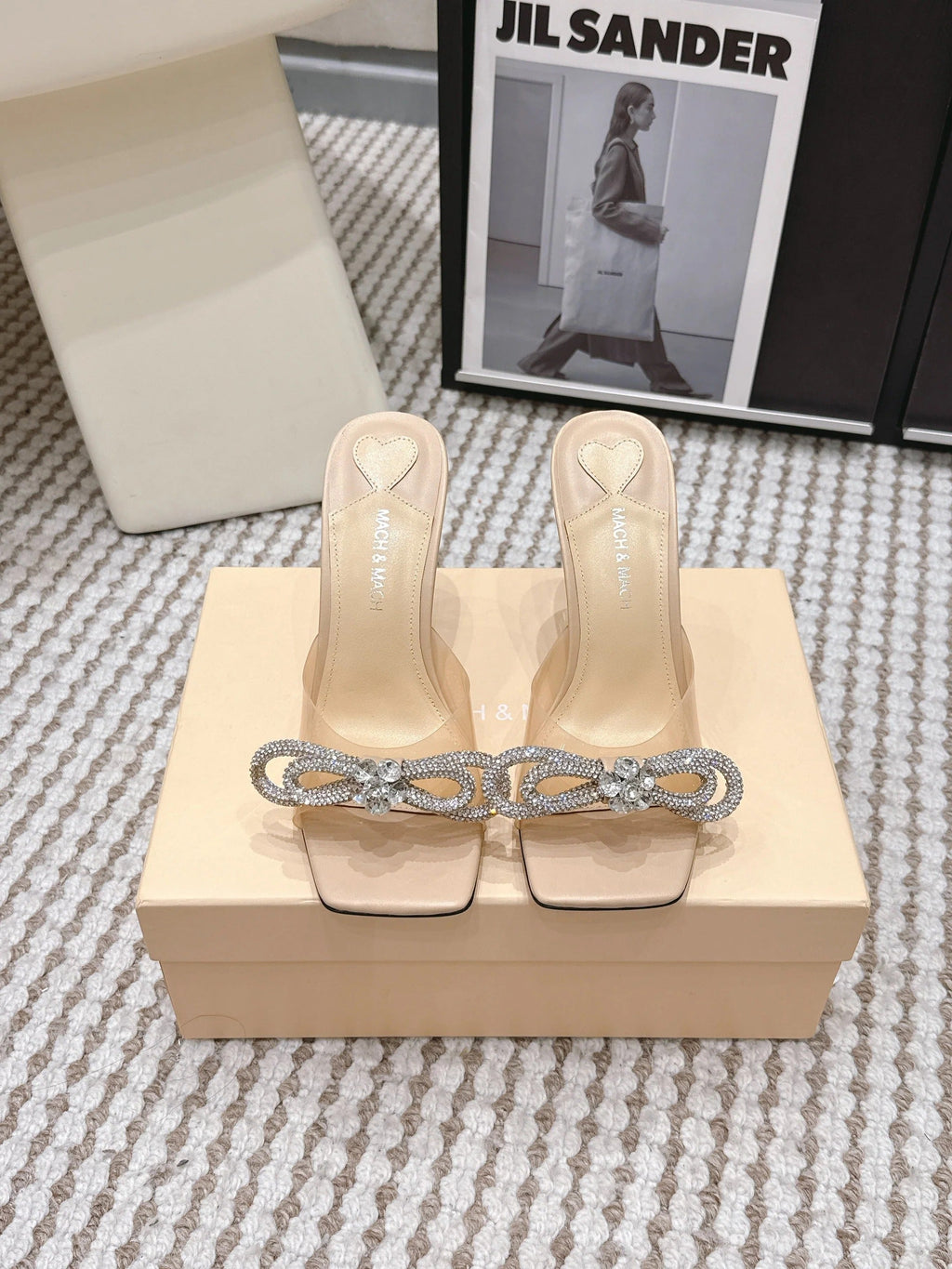 Mach & Mach 26 High Heels Crystal Sandals 95 Beige in Leather 722819