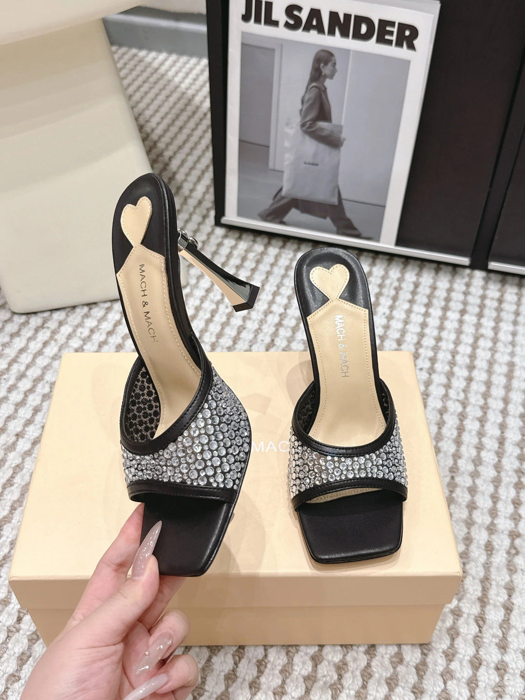 Mach & Mach Embellished Mules 95 Black in Leather Diamonds 722809