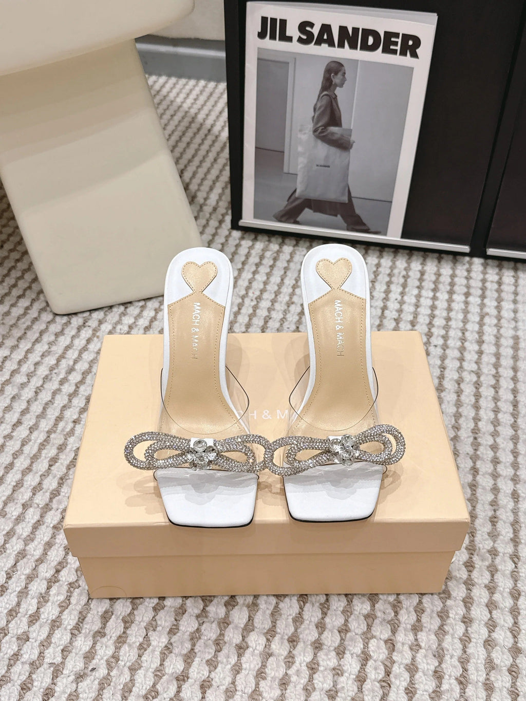 Mach & Mach 26 High Heels Crystal Sandals 95 White in Leather 722822