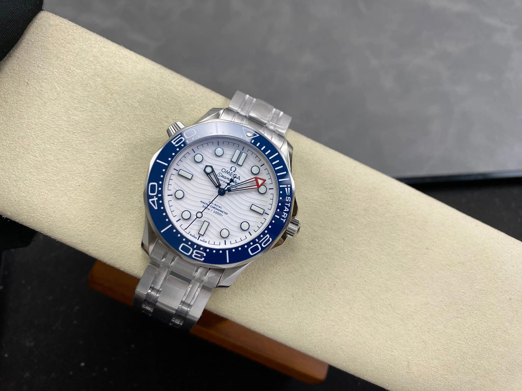 Omega Seamaster 42mm White Dial Blue Bezel Steel