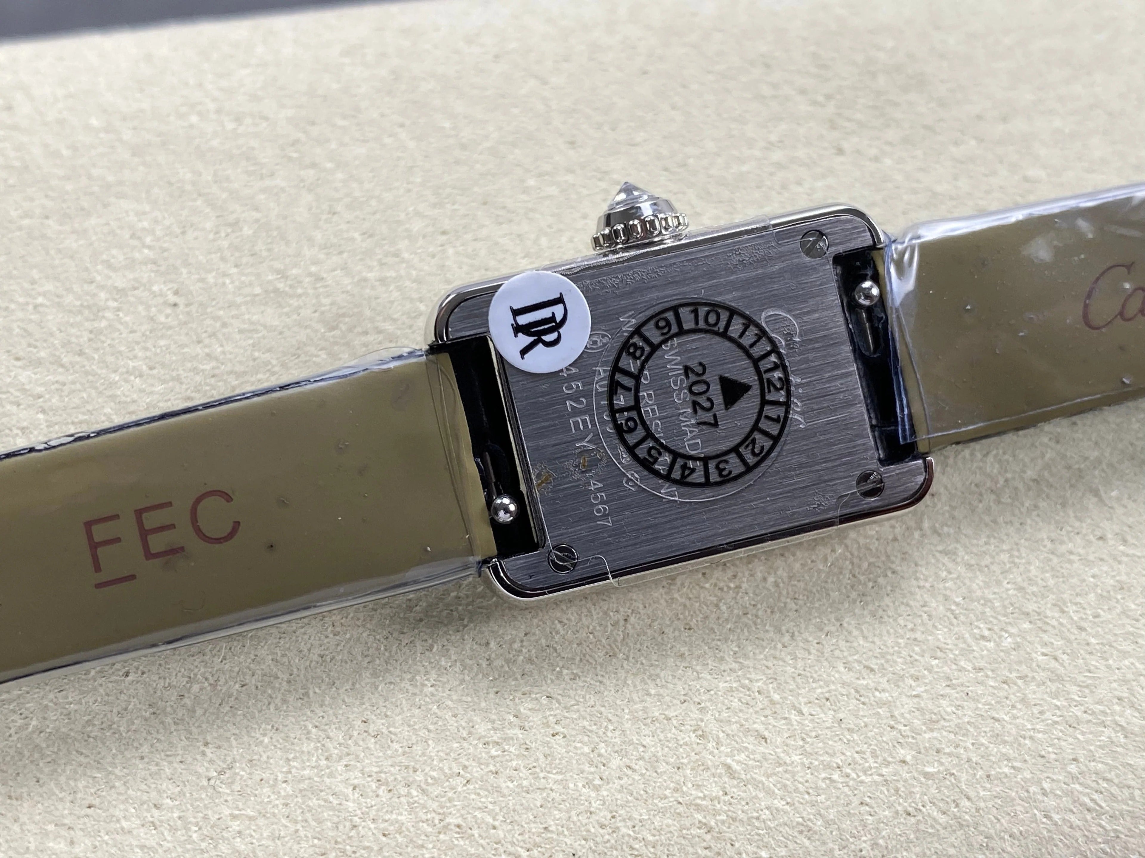 Cartier Tank 24mm White Dial Sliver Case Diamond Bezel Leather