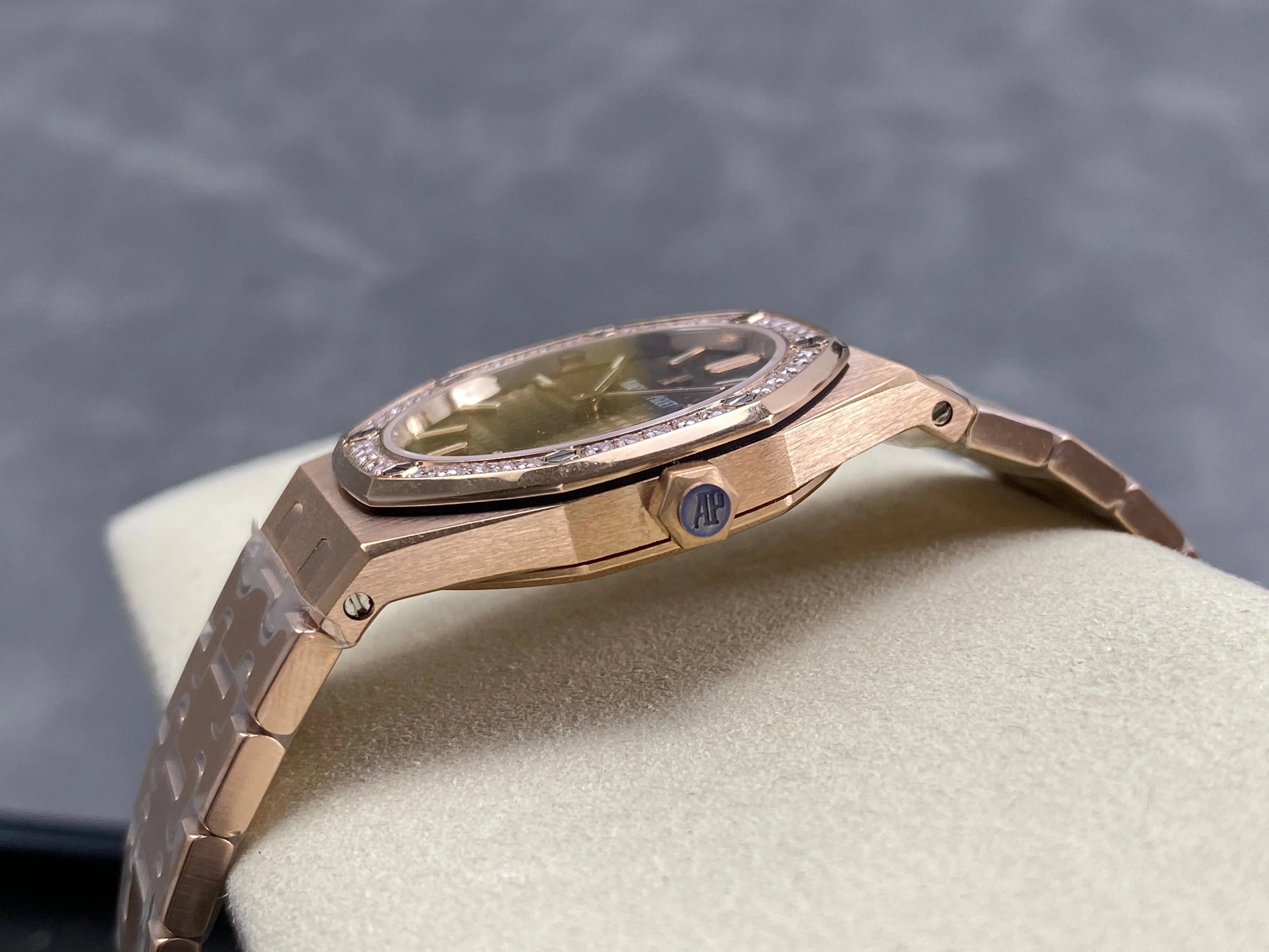 Audemars Piguet Royal Oak 33mm Pink Gold Case Brown Dial Diamond Bezel