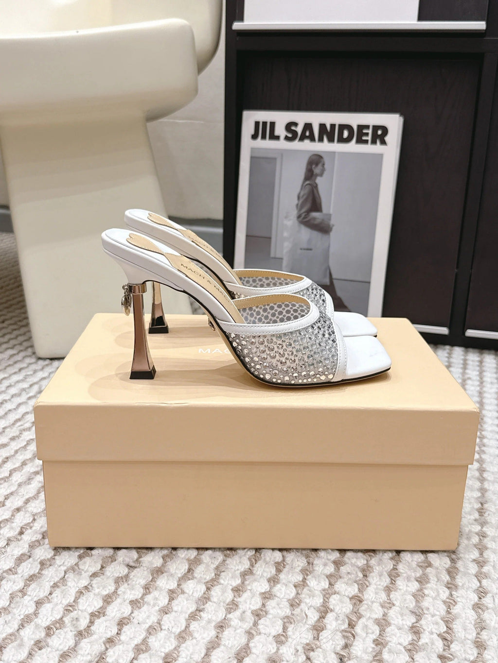 Mach & Mach Embellished Mules 95 White in Leather Diamonds 722811