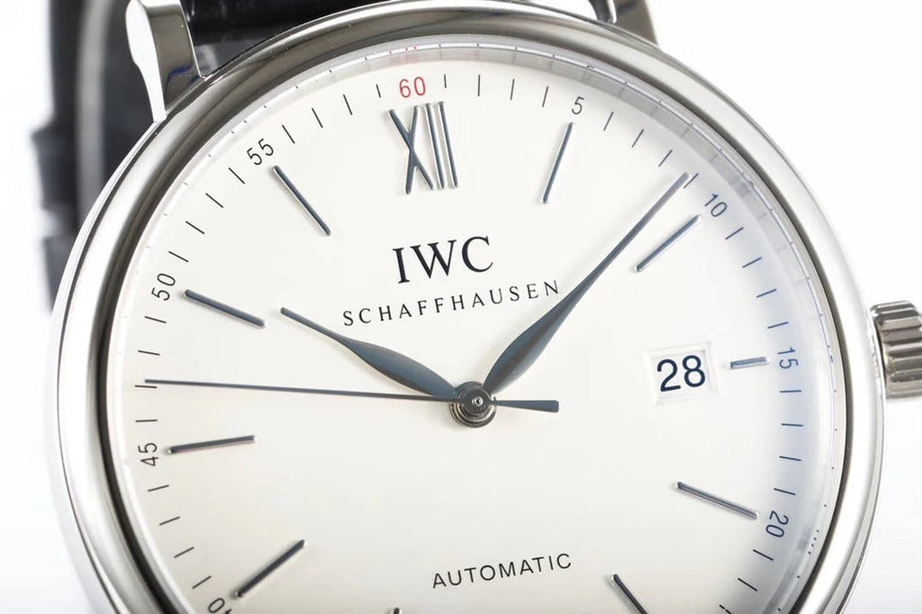 IWC Portofino 40mm White Dial Blue Numerals Black Leather