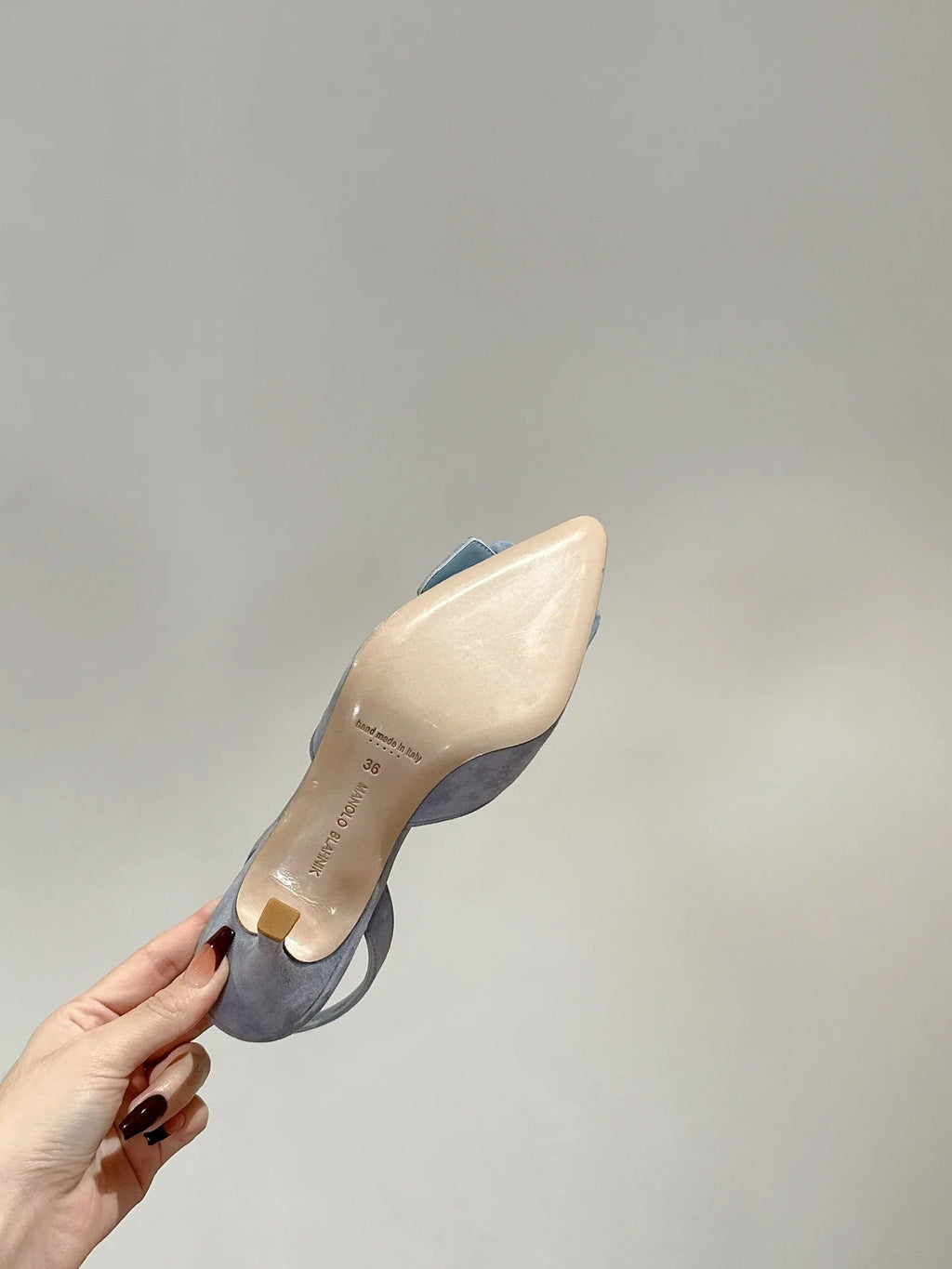 Manolo Blahnik High-Heeled Sandal 70mm Light Blue Suede Leather 598557