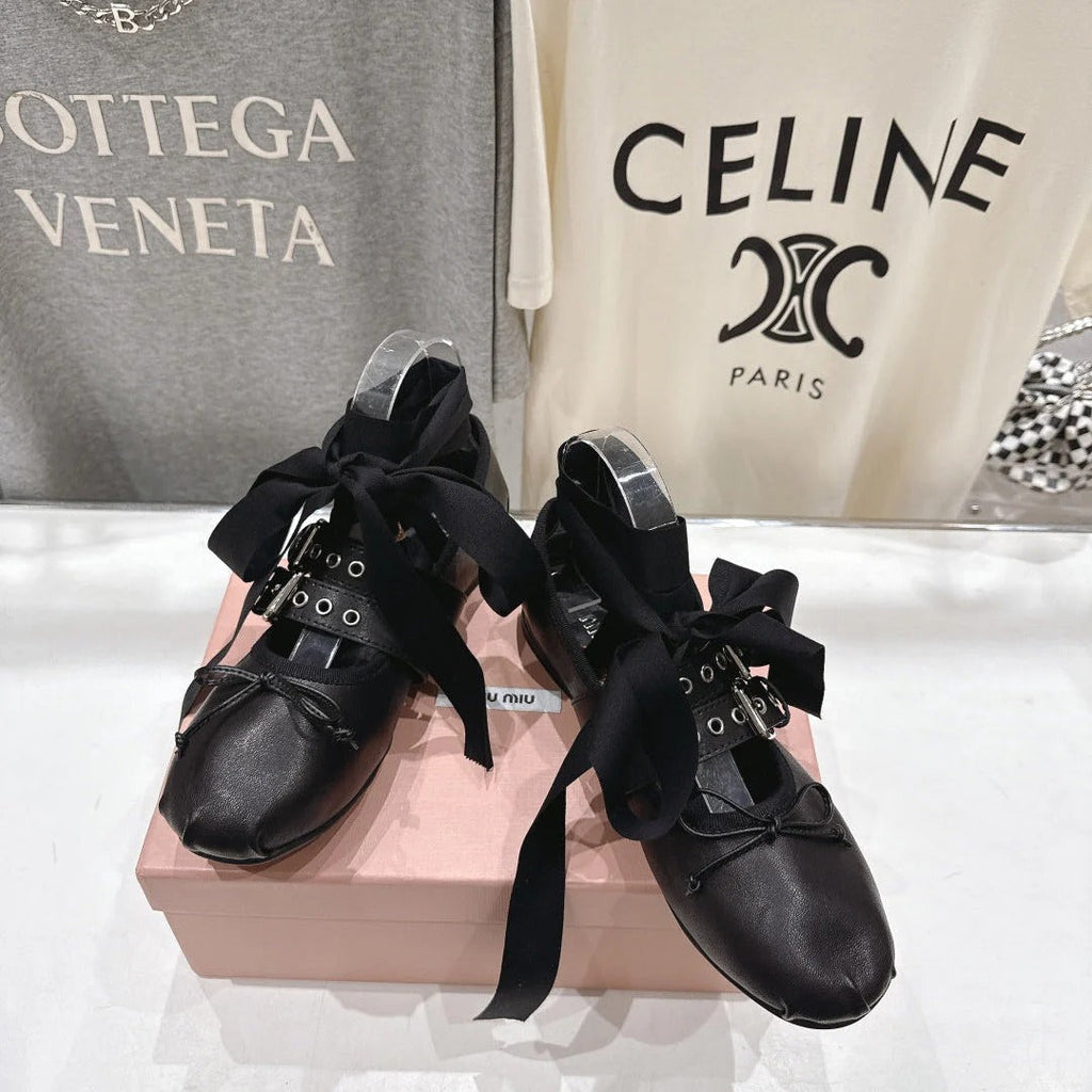 Miumiu 26ss Fairy Style Ballet Flats Satin Cowhide