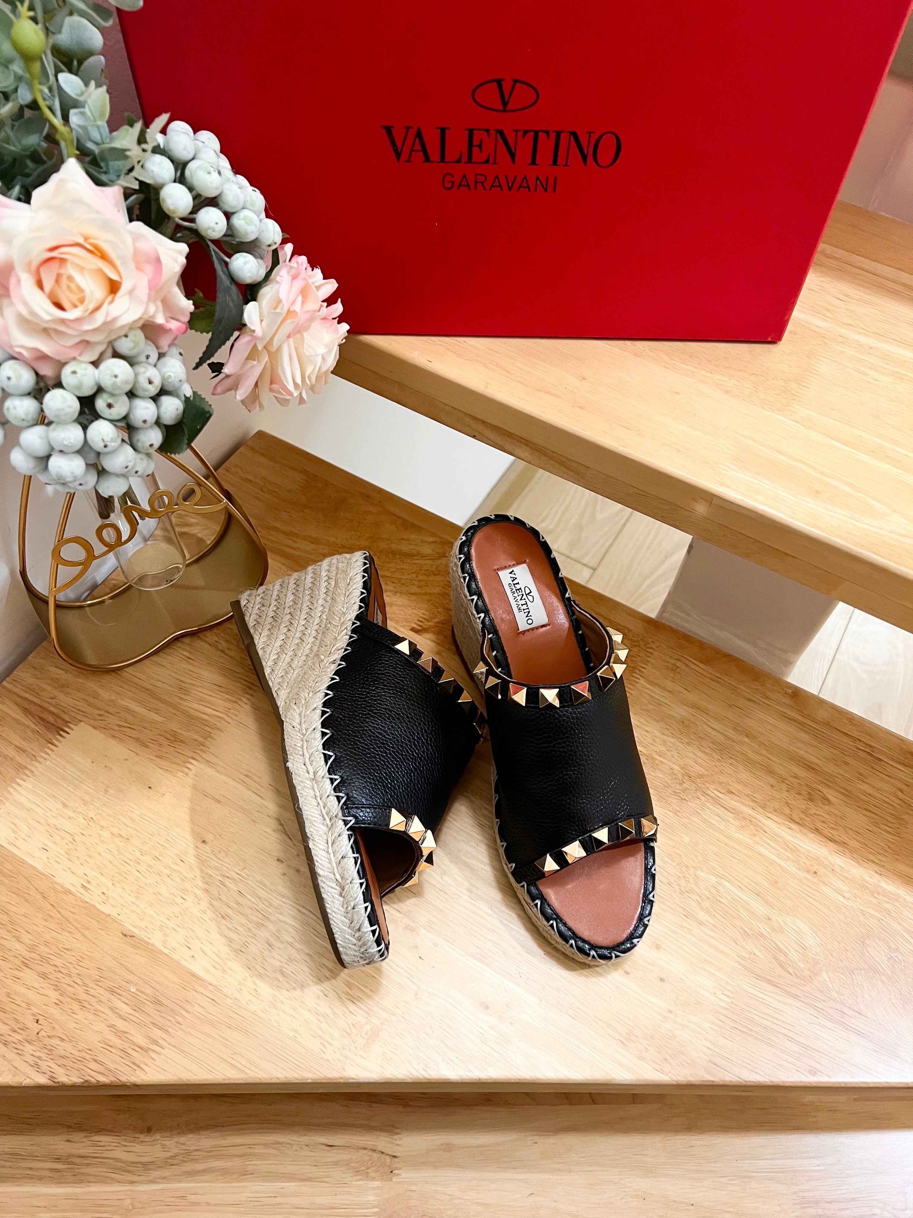 Valentino Mule Wedge Black Leather 240592