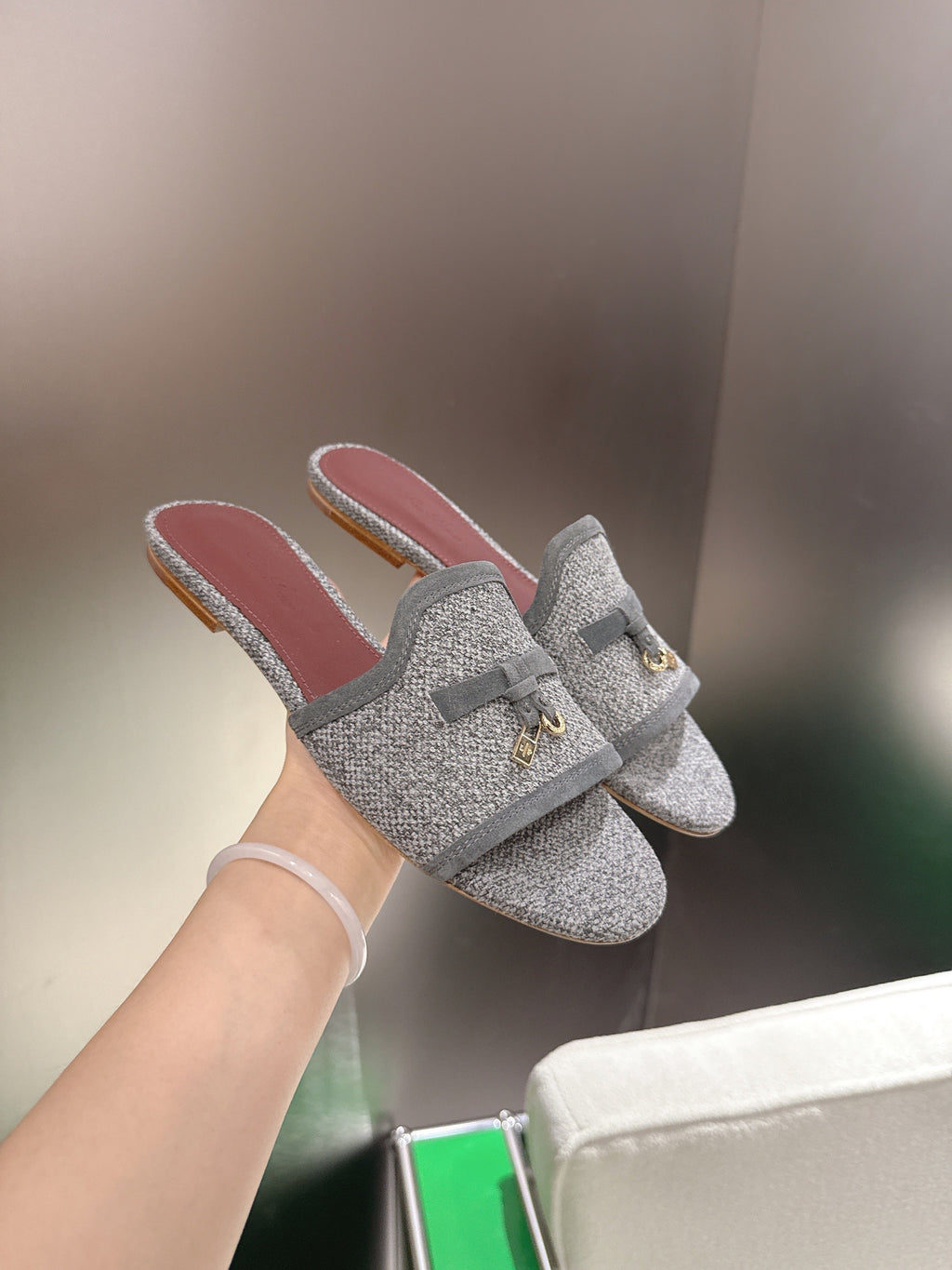 LP Summer Charm Slipper Grey Tweed Leather 632135