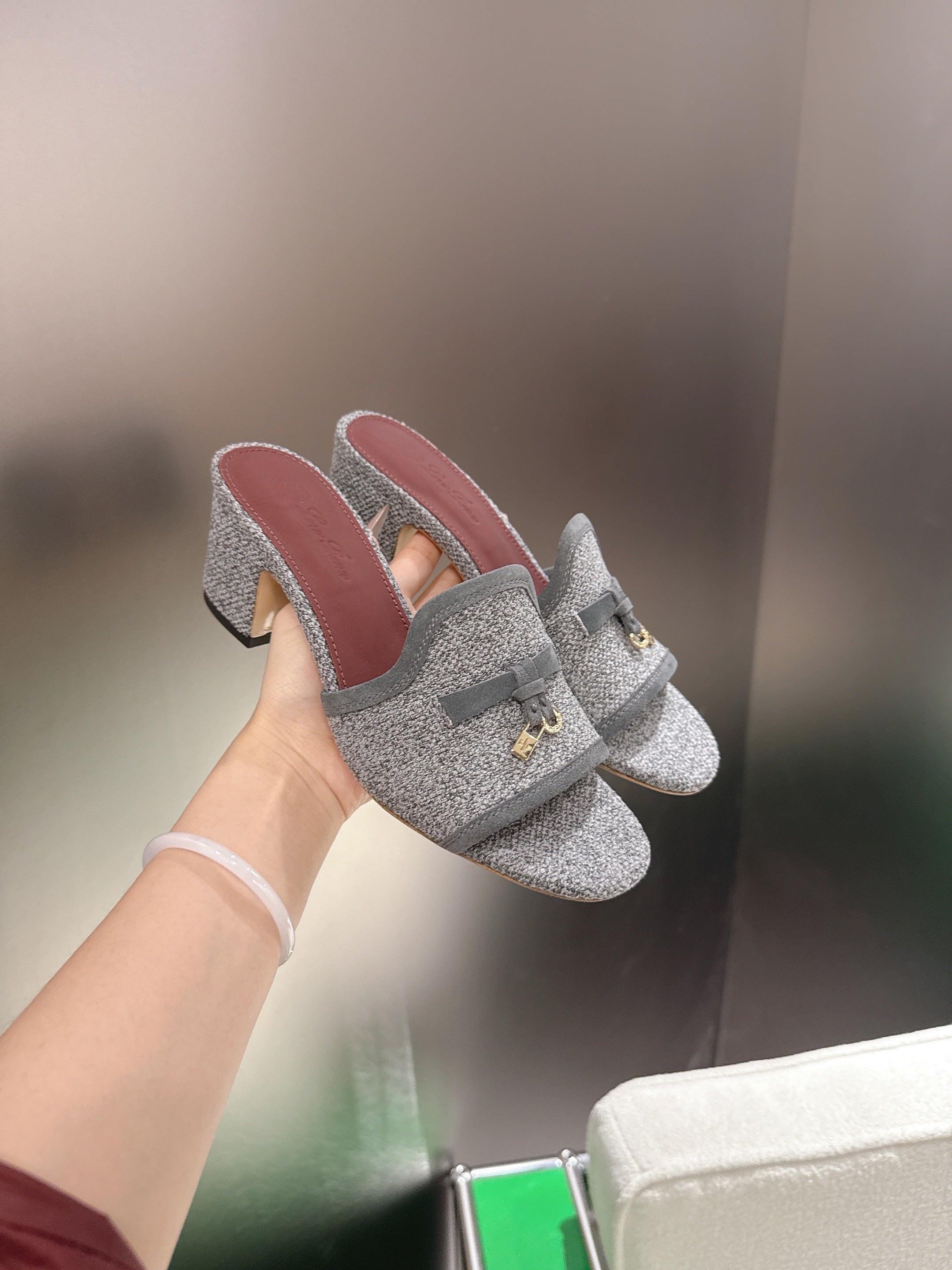 LP Summer Charm Mule 5.5cm Grey Tweed Leather 632139