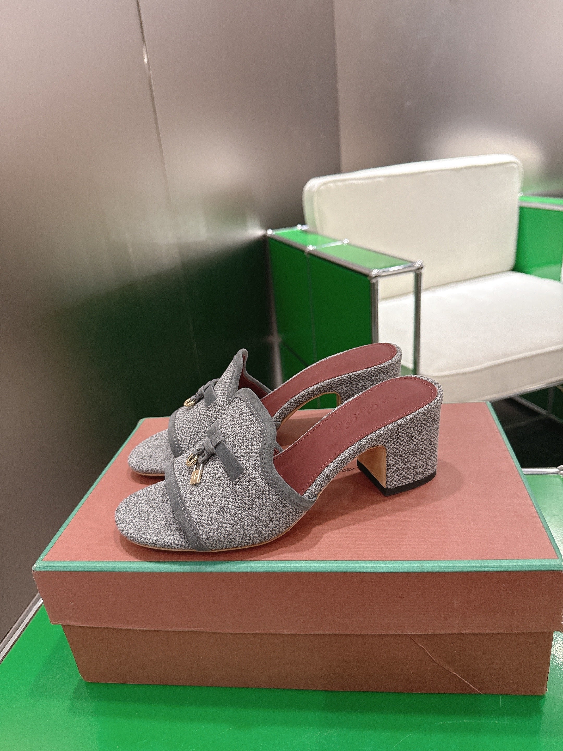 LP Summer Charm Mule 5.5cm Grey Tweed Leather 632139