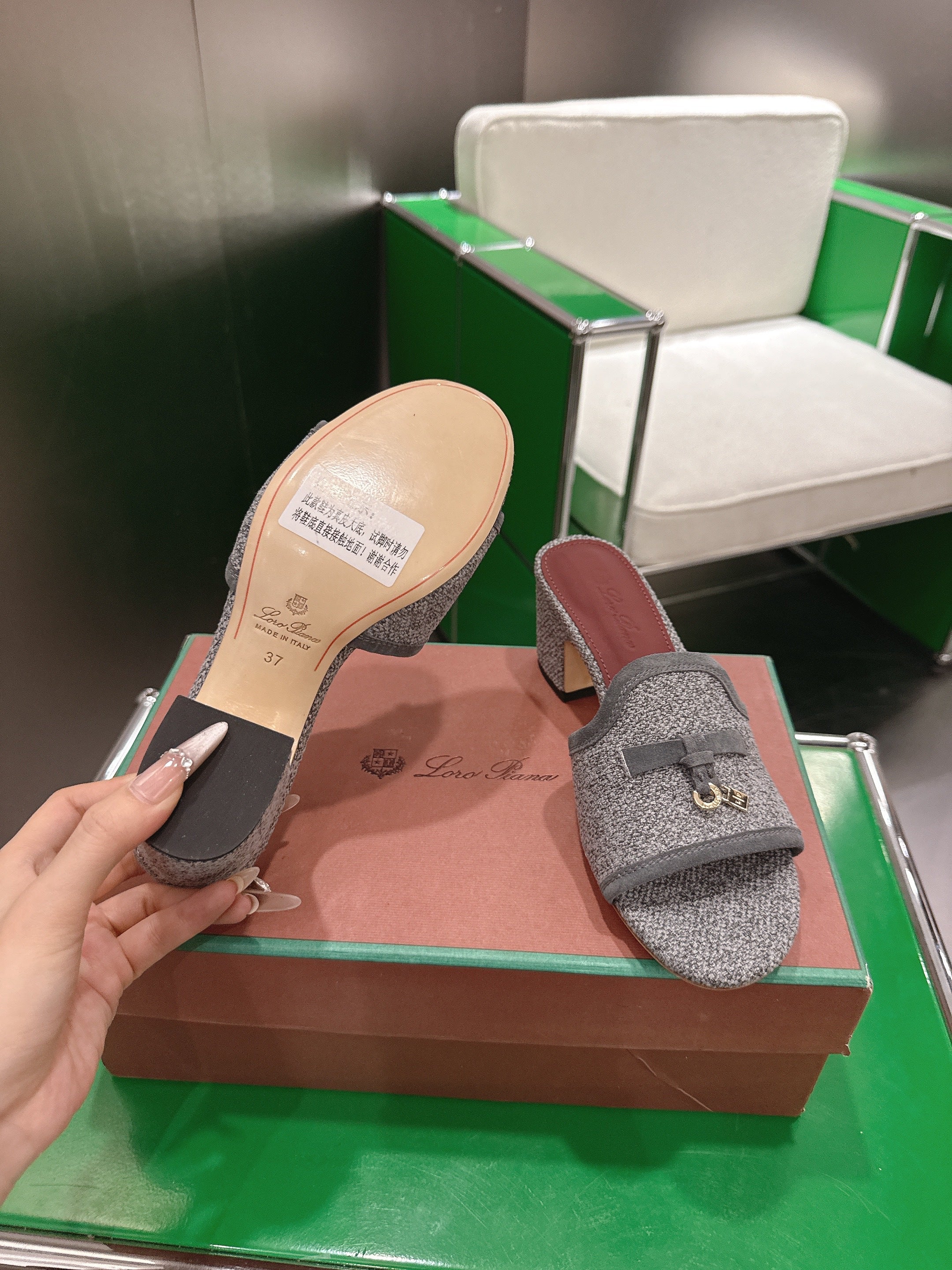 LP Summer Charm Mule 5.5cm Grey Tweed Leather 632139