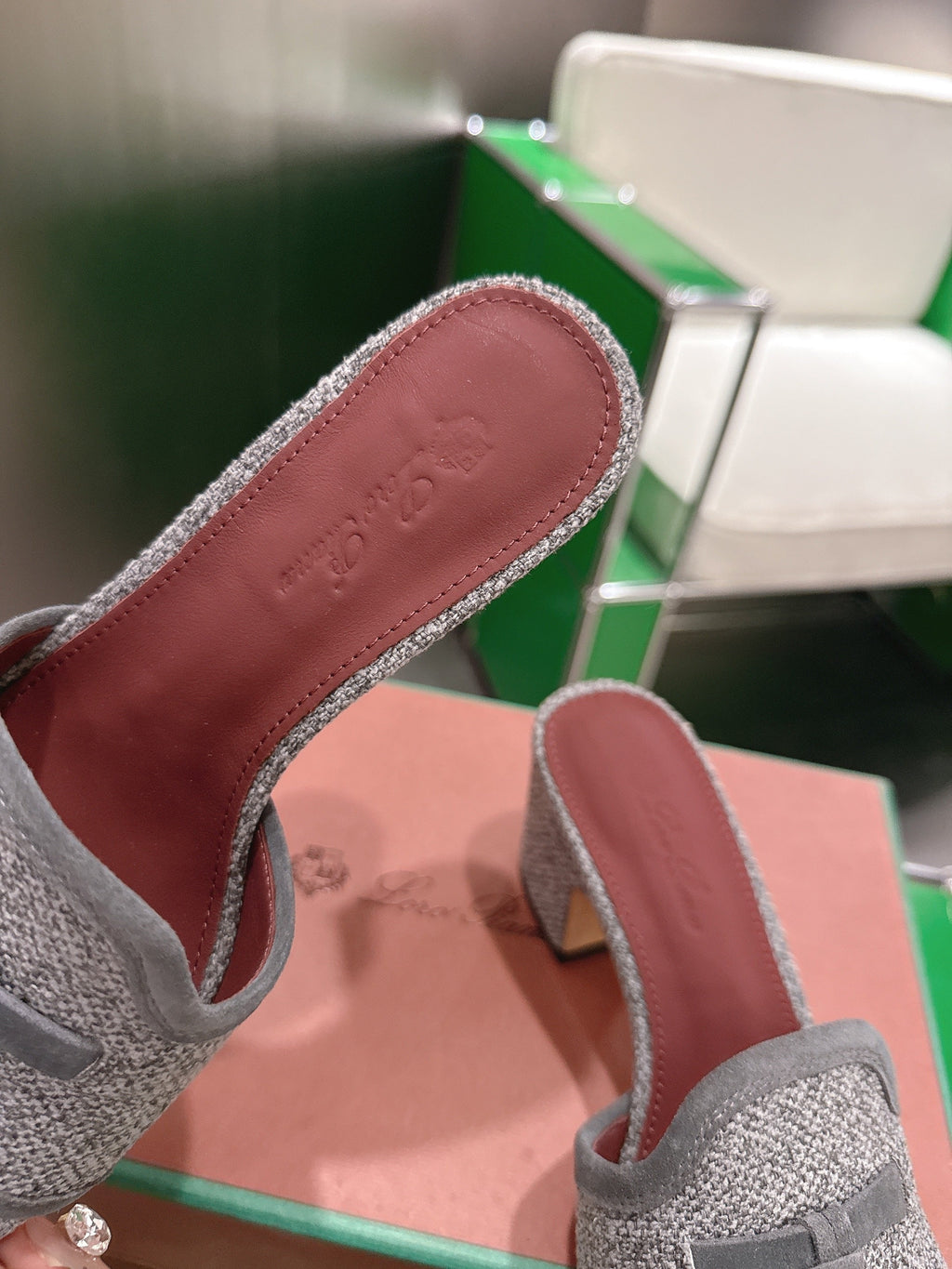 LP Summer Charm Mule 5.5cm Grey Tweed Leather 632139
