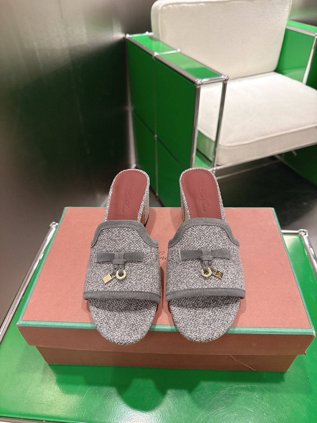 LP Summer Charm Mule 5.5cm Grey Tweed Leather 632139