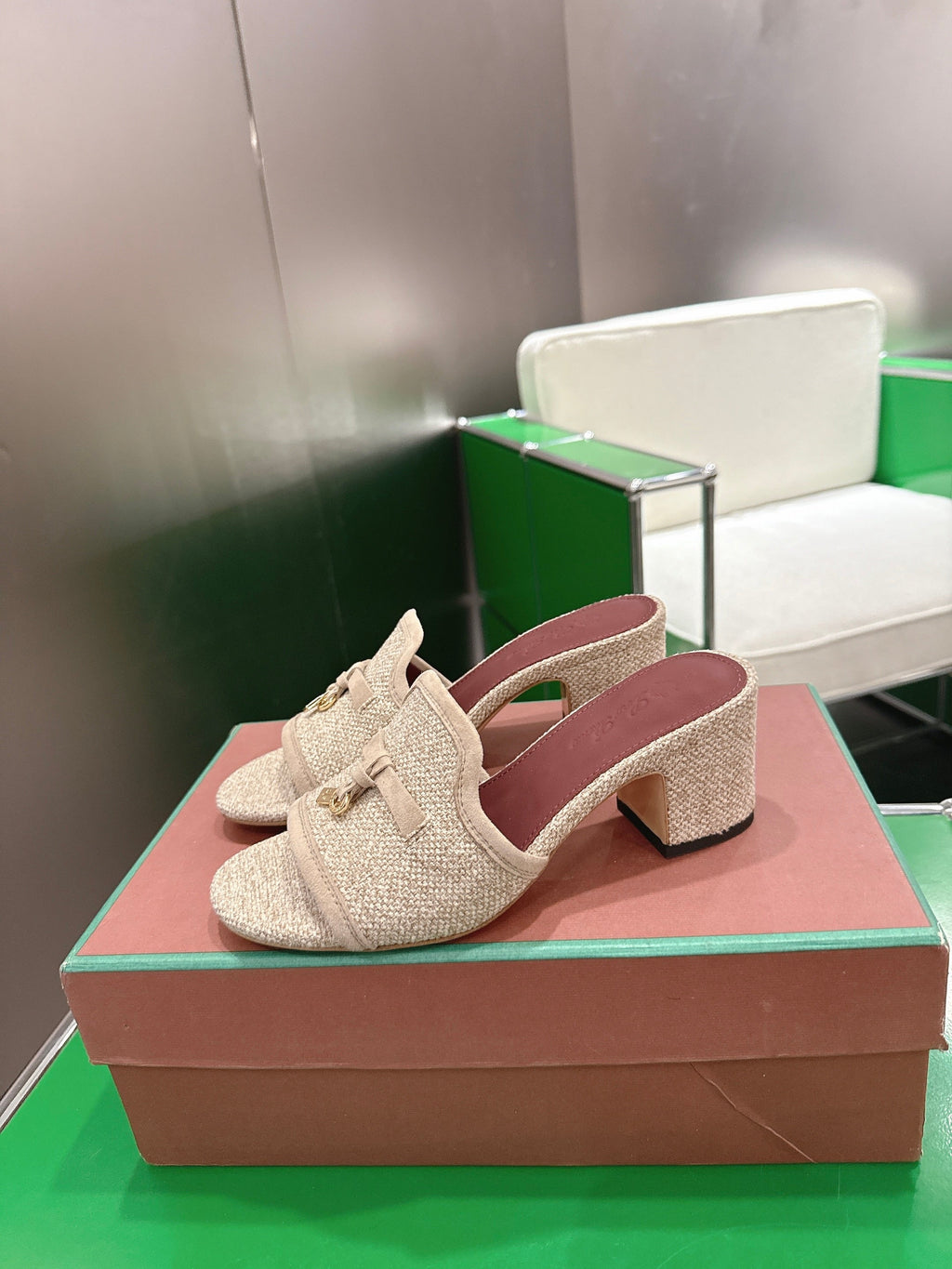 LP Summer Charm Mule 5.5cm Beige Tweed Leather 632141
