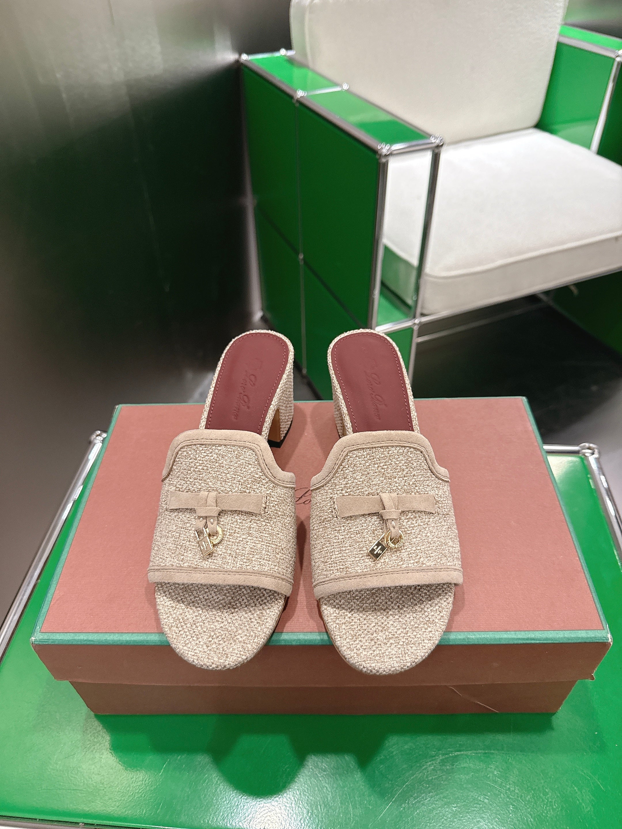 LP Summer Charm Mule 5.5cm Beige Tweed Leather 632141