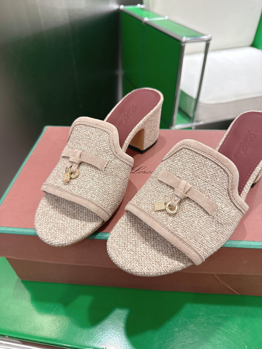 LP Summer Charm Mule 5.5cm Beige Tweed Leather 632141