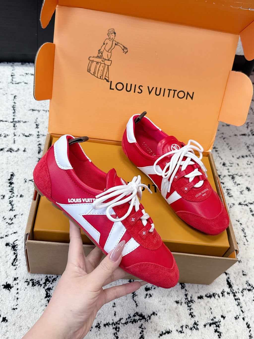 LV Sneakerina Sneaker Red White Suede Leather 616976