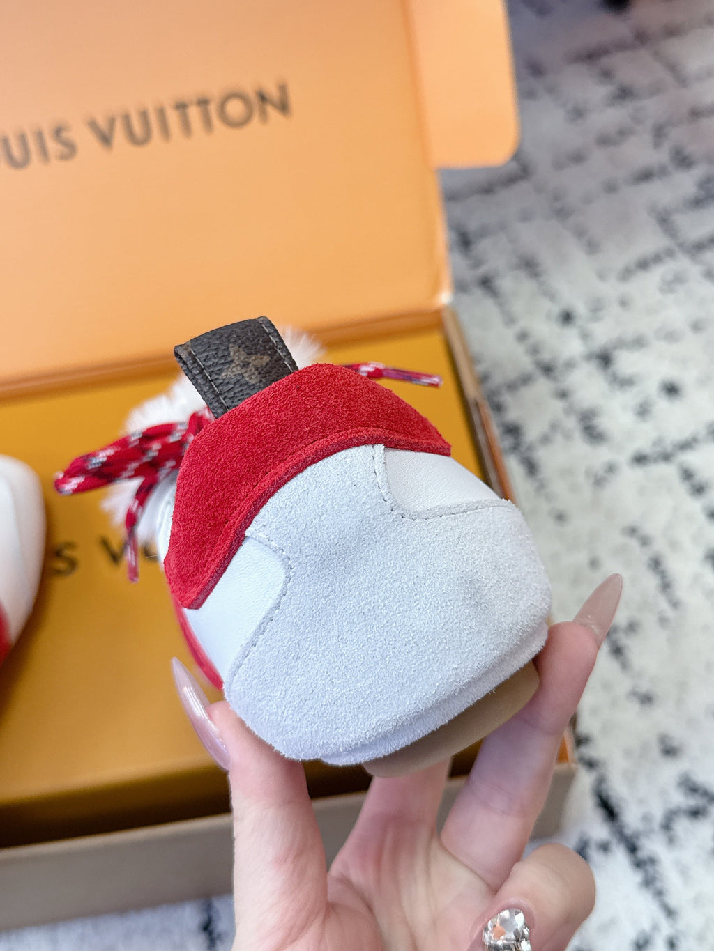 LV Sneakerina Sneaker With Vivienne White Red Suede 616978