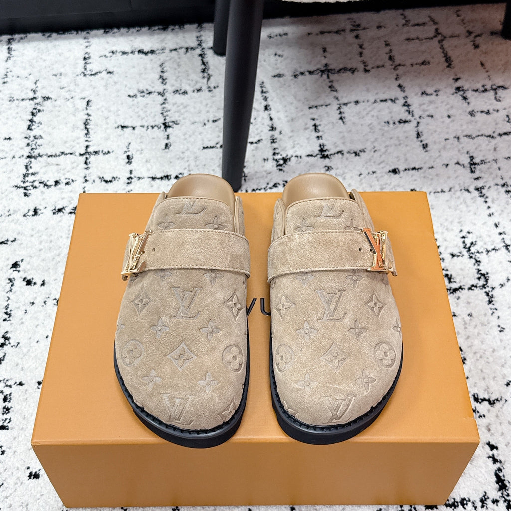 LV Cosy Comfort Mules Light Brown Monogram Suede 616990