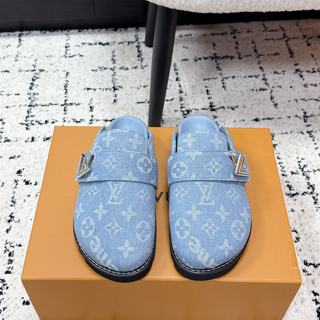 LV Cosy Comfort Mules Light Blue Monogram Denim 616994