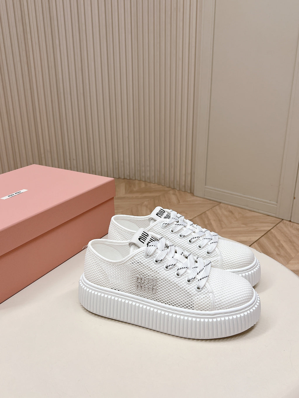 Miu Platform Sneakers White Mesh 798601