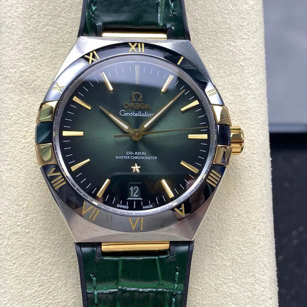 Omega Constellation Co-Axial Master Chronometer 41 mm Gold Steel Case Green Leather Strap