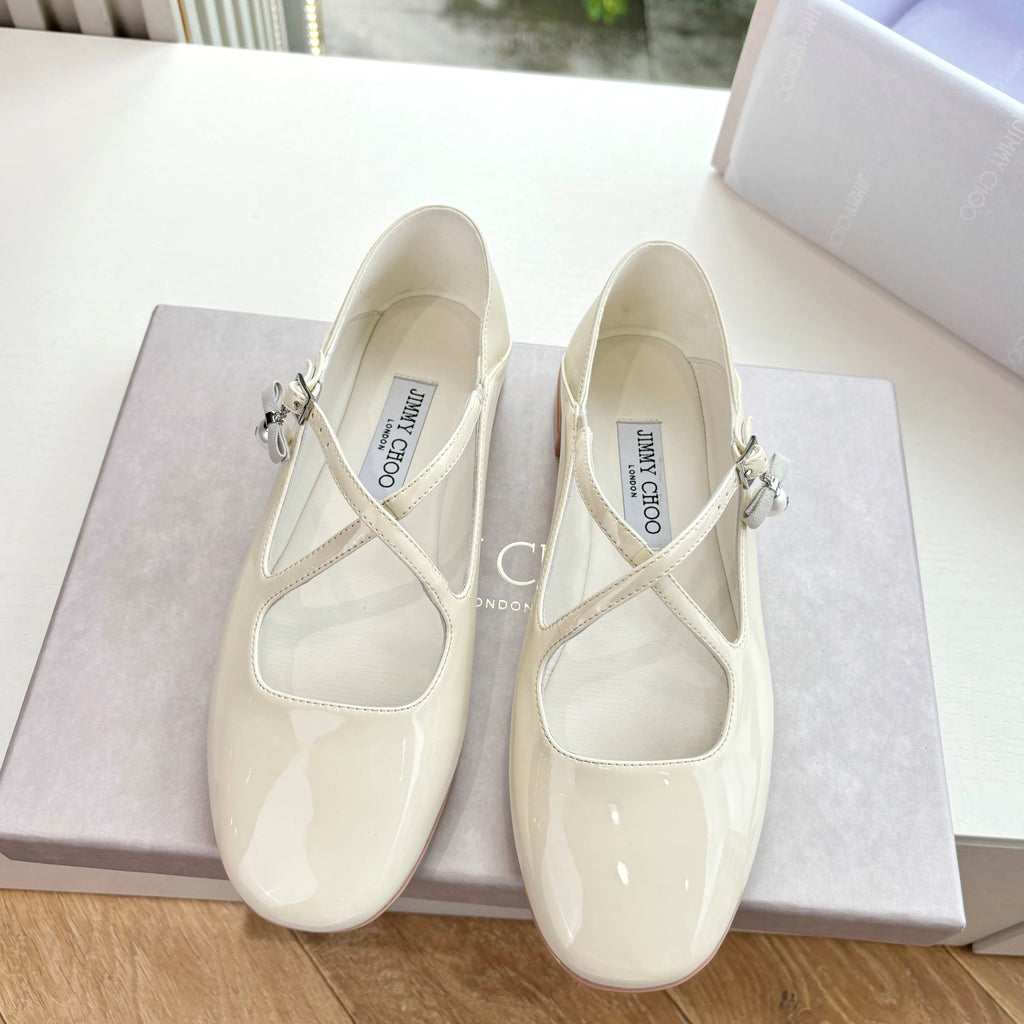 Jimmy Eleri Ballerina Shoes White Patent Leather 430572