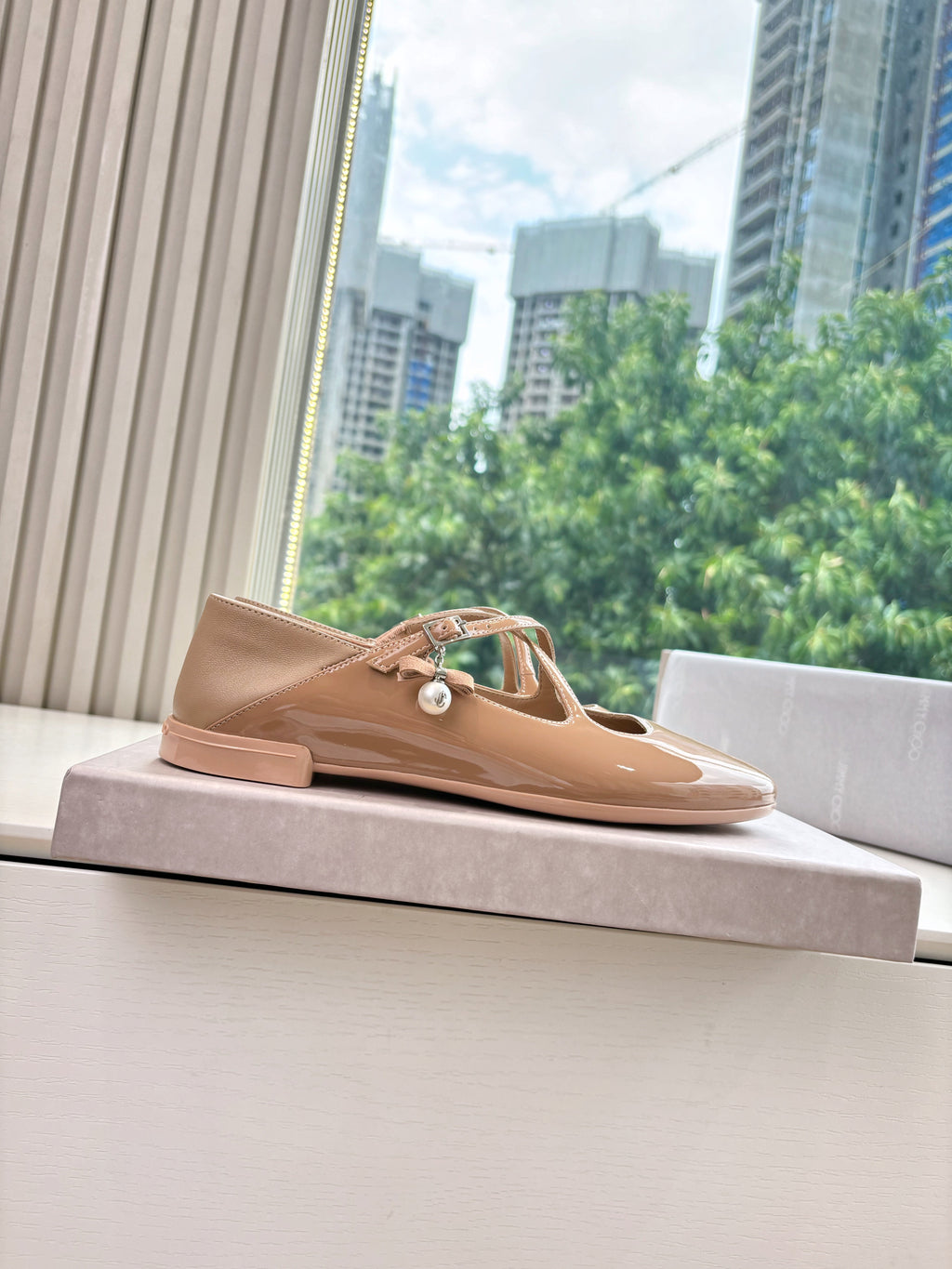 Jimmy Eleri Ballerina Shoes Beige Patent Leather 430573