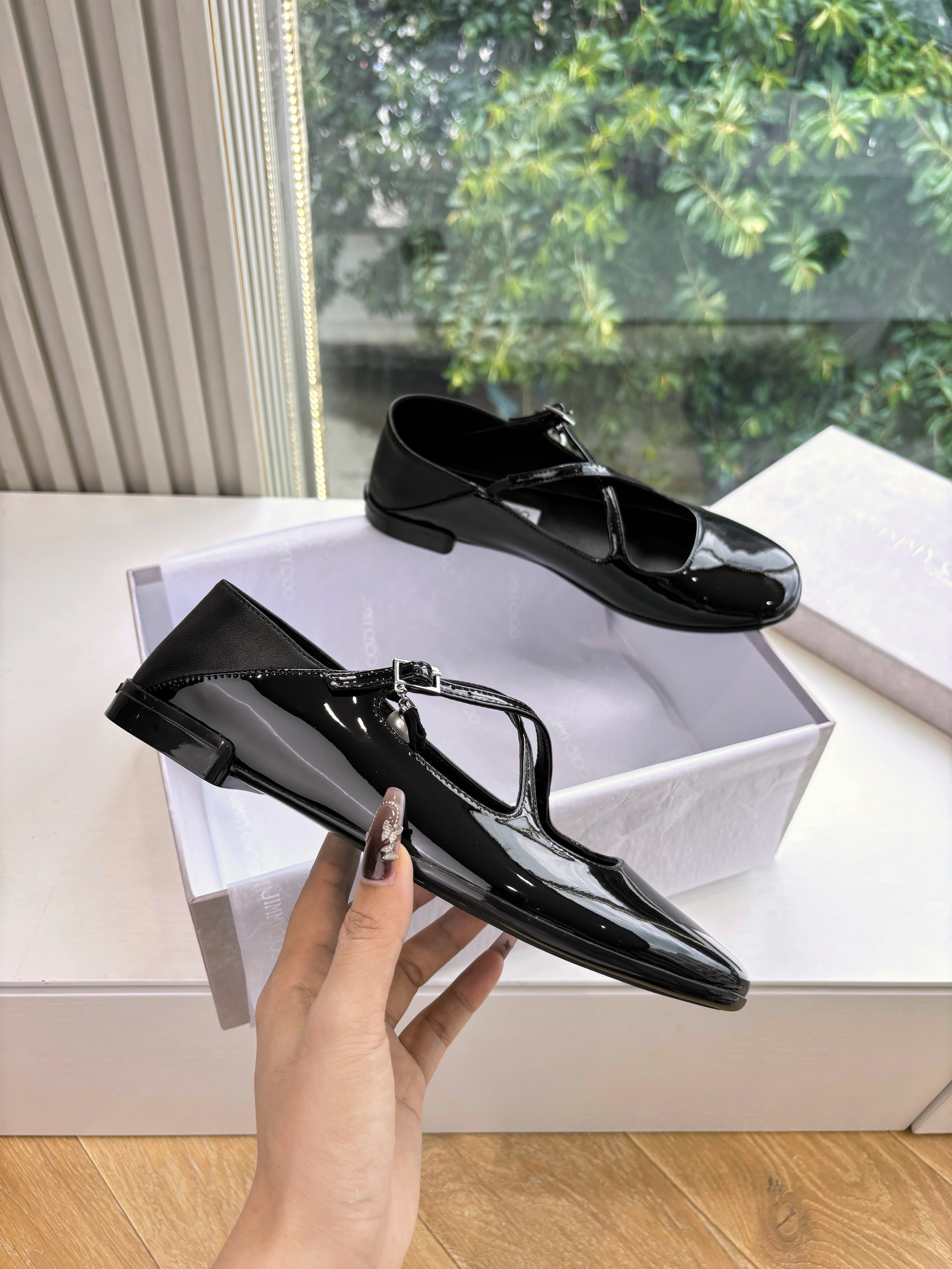 Jimmy Eleri Ballerina Shoes Black Patent Leather 430574