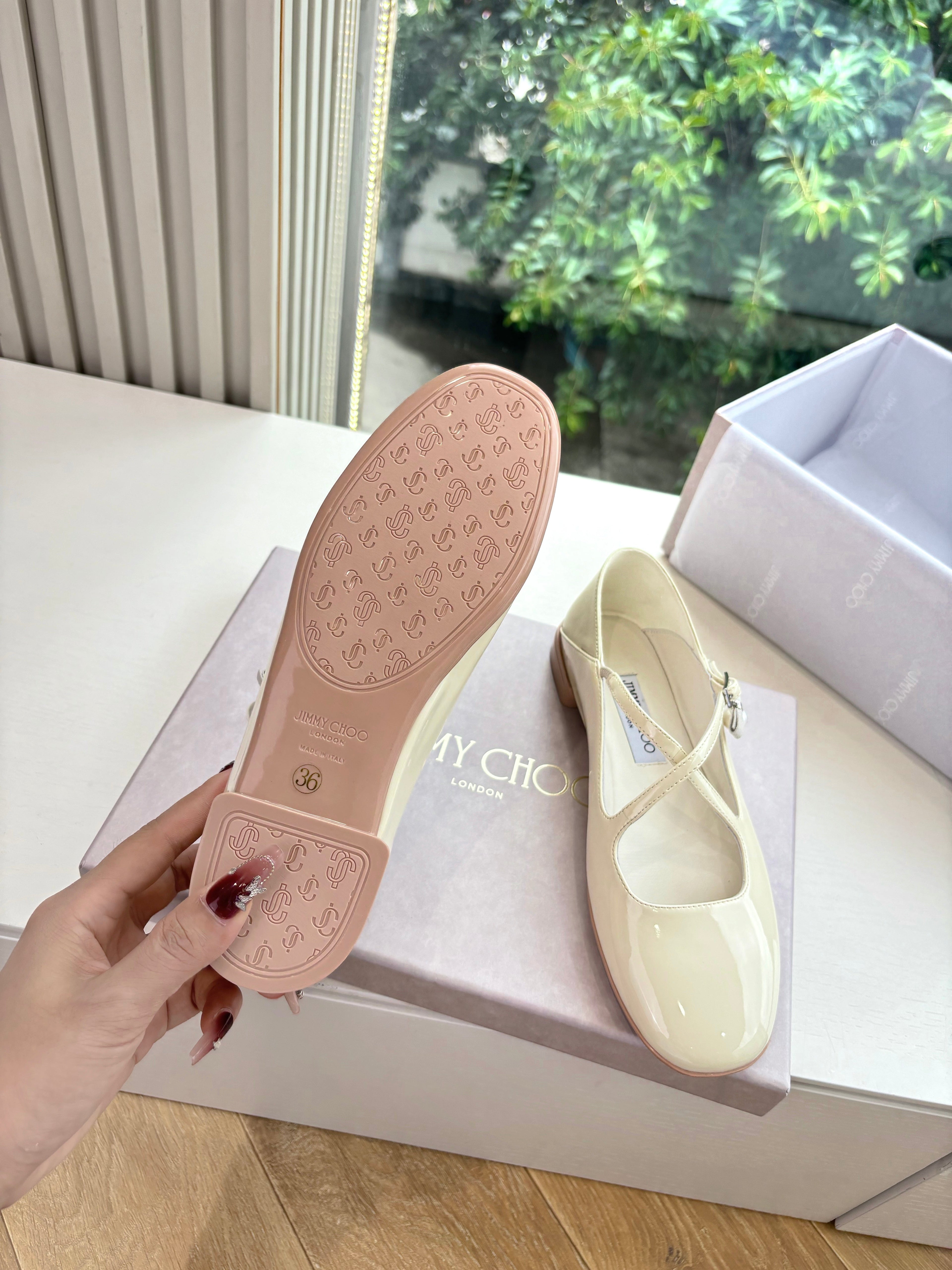 Jimmy Eleri Ballerina Shoes White Patent Leather 430572