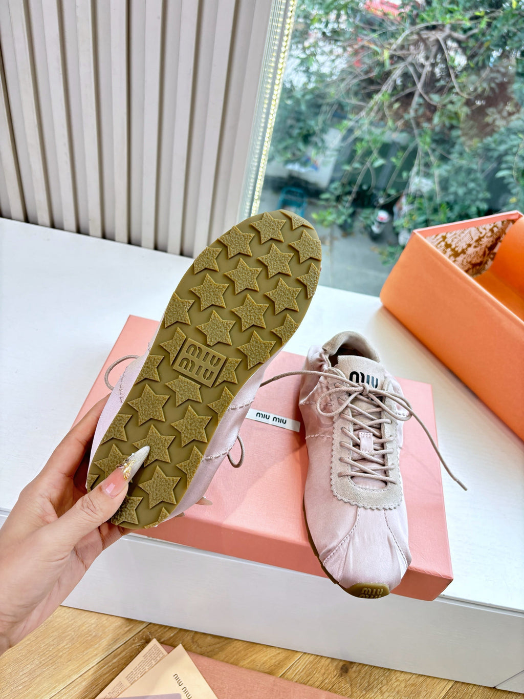 Miu Plume Sneakers Lavender Blush Satin Suede 549131