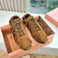 Miu Plume Sneakers Brown Satin Suede 549135