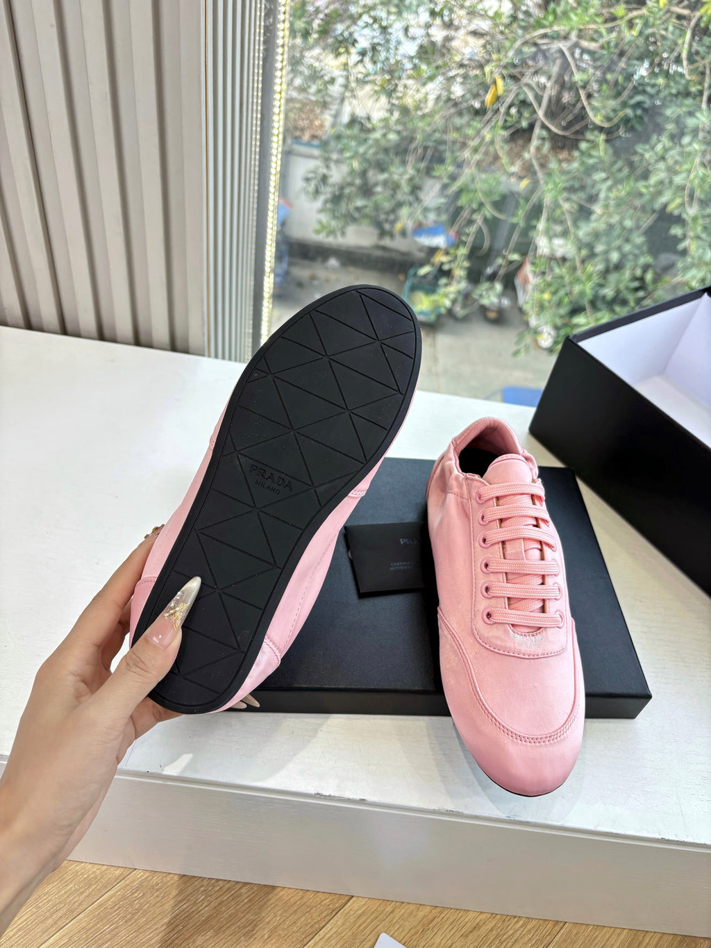Prada 25s Sneaker In Light PInk Silk