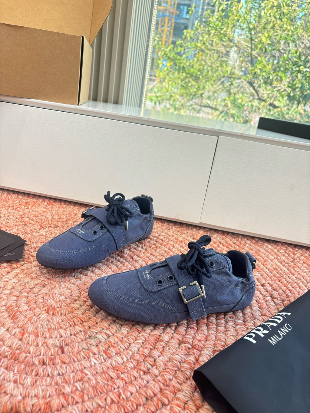 Prada Sneakers with Buckle and Strap Dark Blue Collapse Canvas 604167