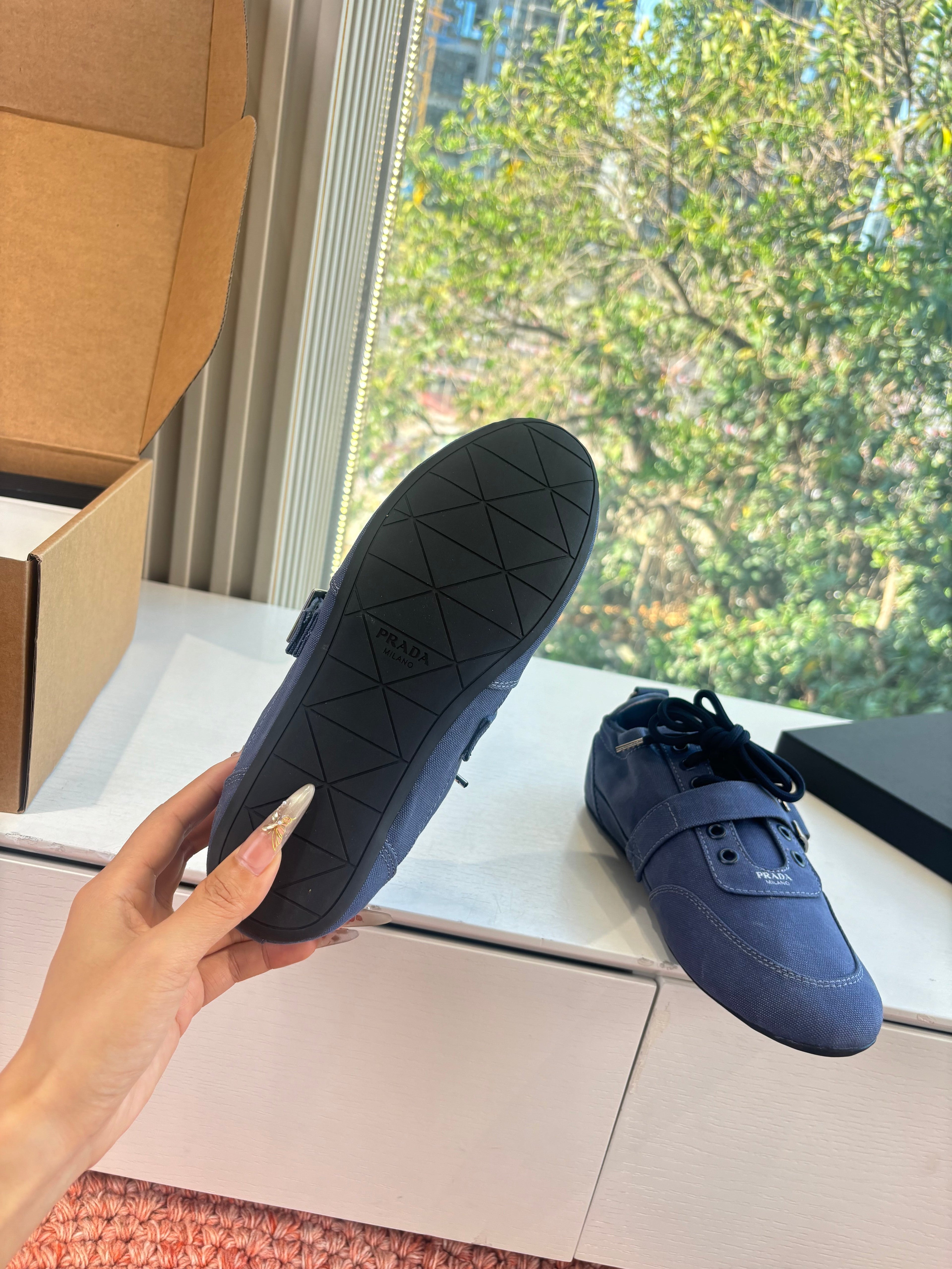 Prada Sneakers with Buckle and Strap Dark Blue Collapse Canvas 604167