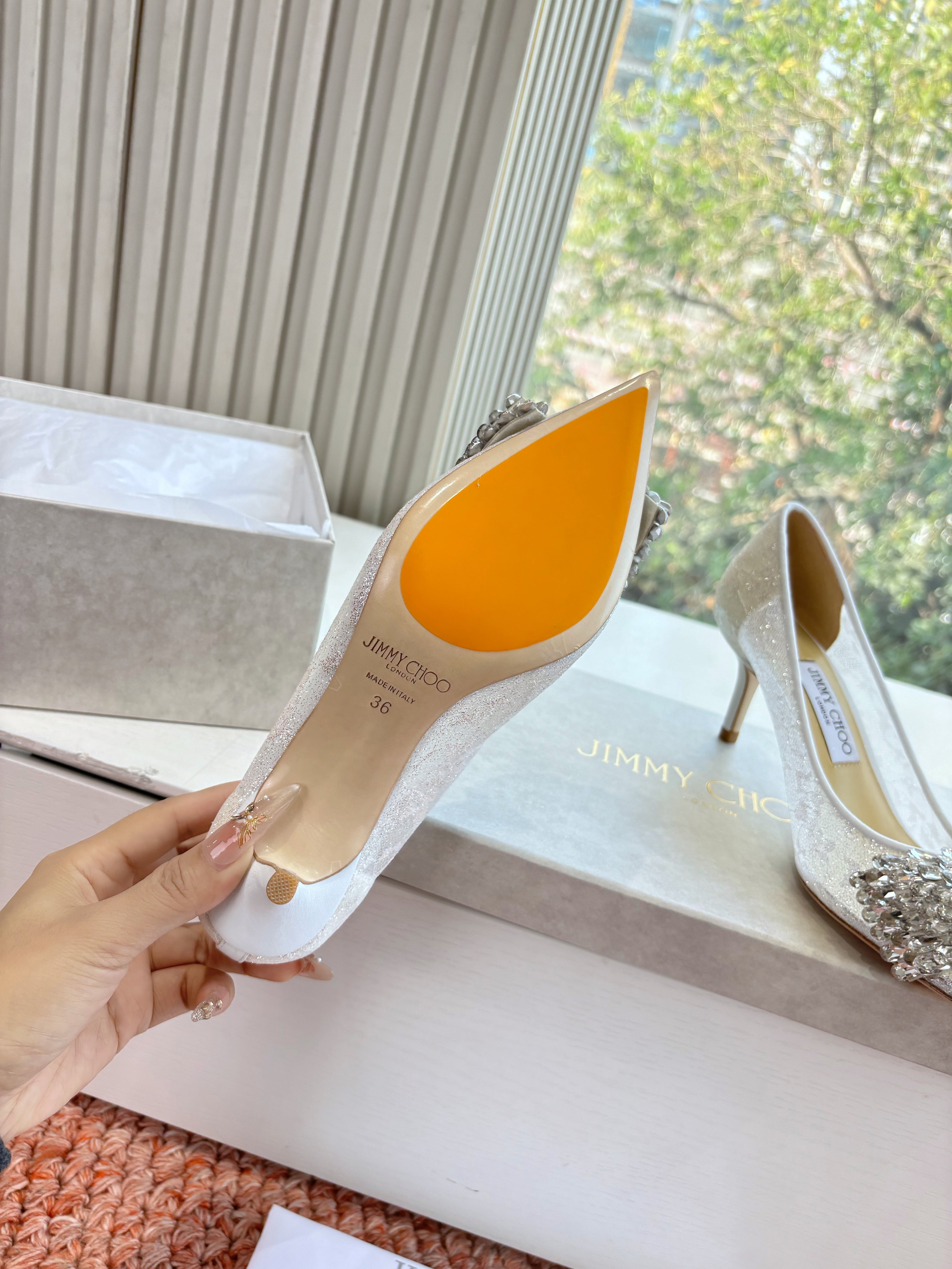 JC 26s Rhinestone Auria Pumps 8.5cm White Mesh 648208