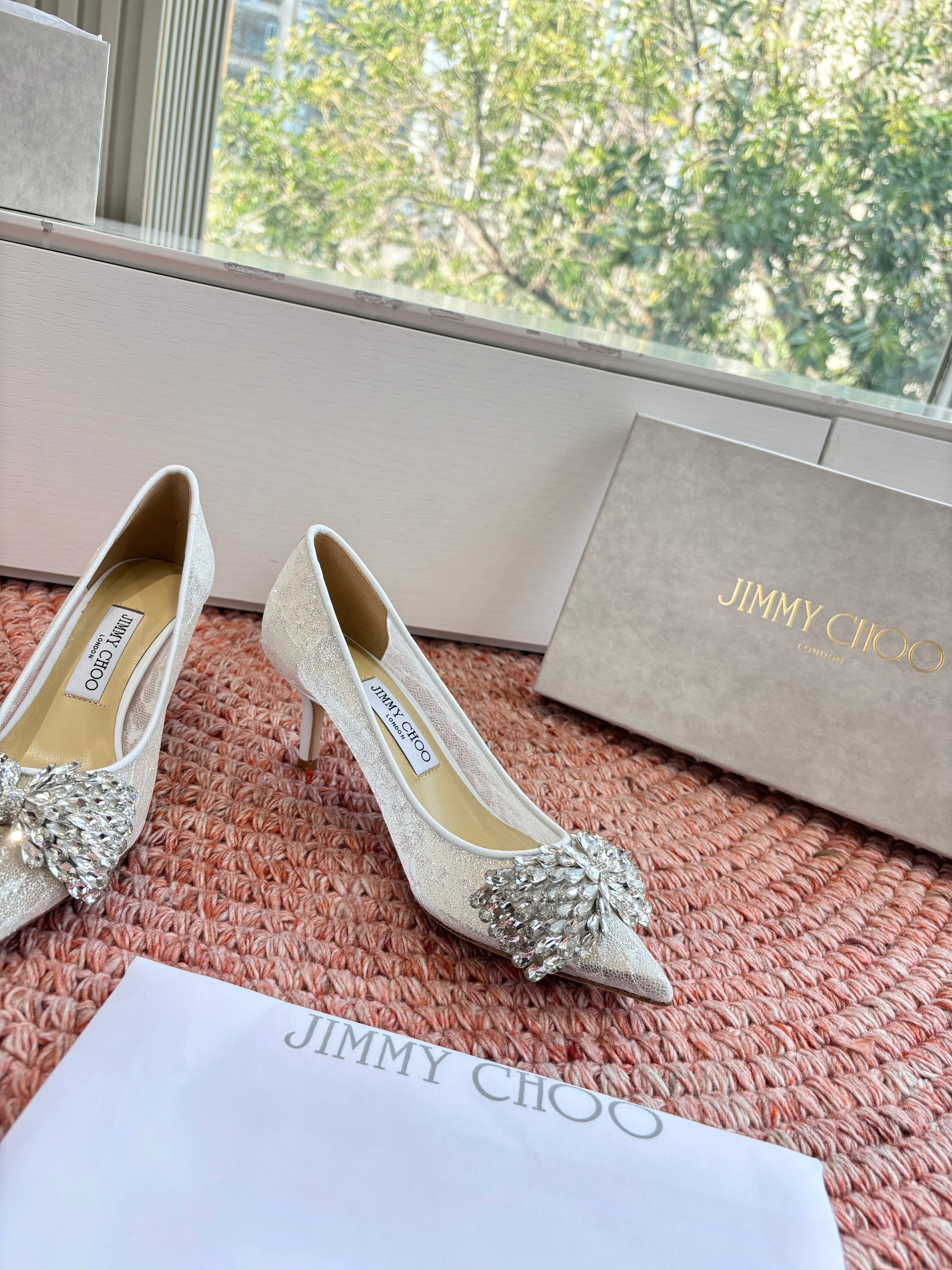 JC 26s Rhinestone Auria Pumps 8.5cm White Mesh 648208